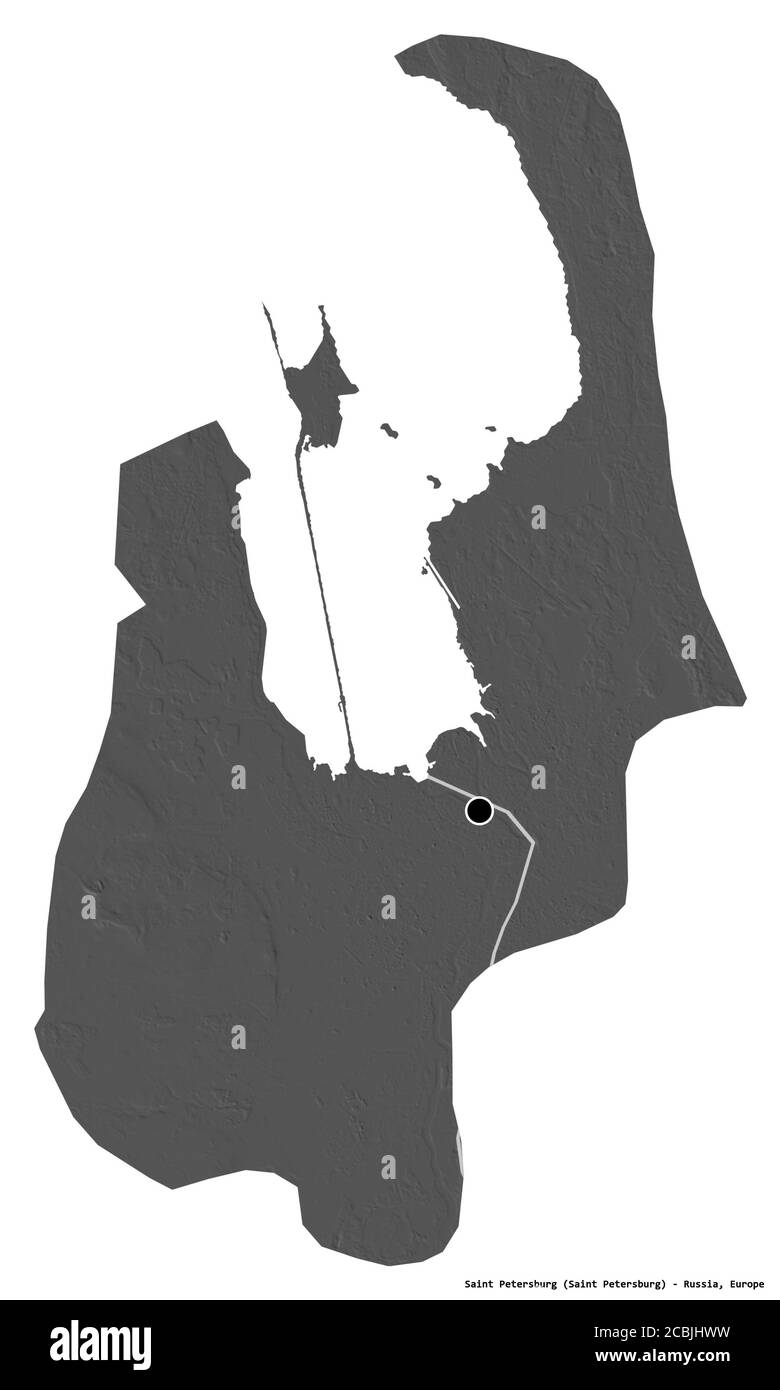 Forma di San Pietroburgo, città della Russia, con la sua capitale isolata su sfondo bianco. Mappa elevazione bilivello. Rendering 3D Foto Stock