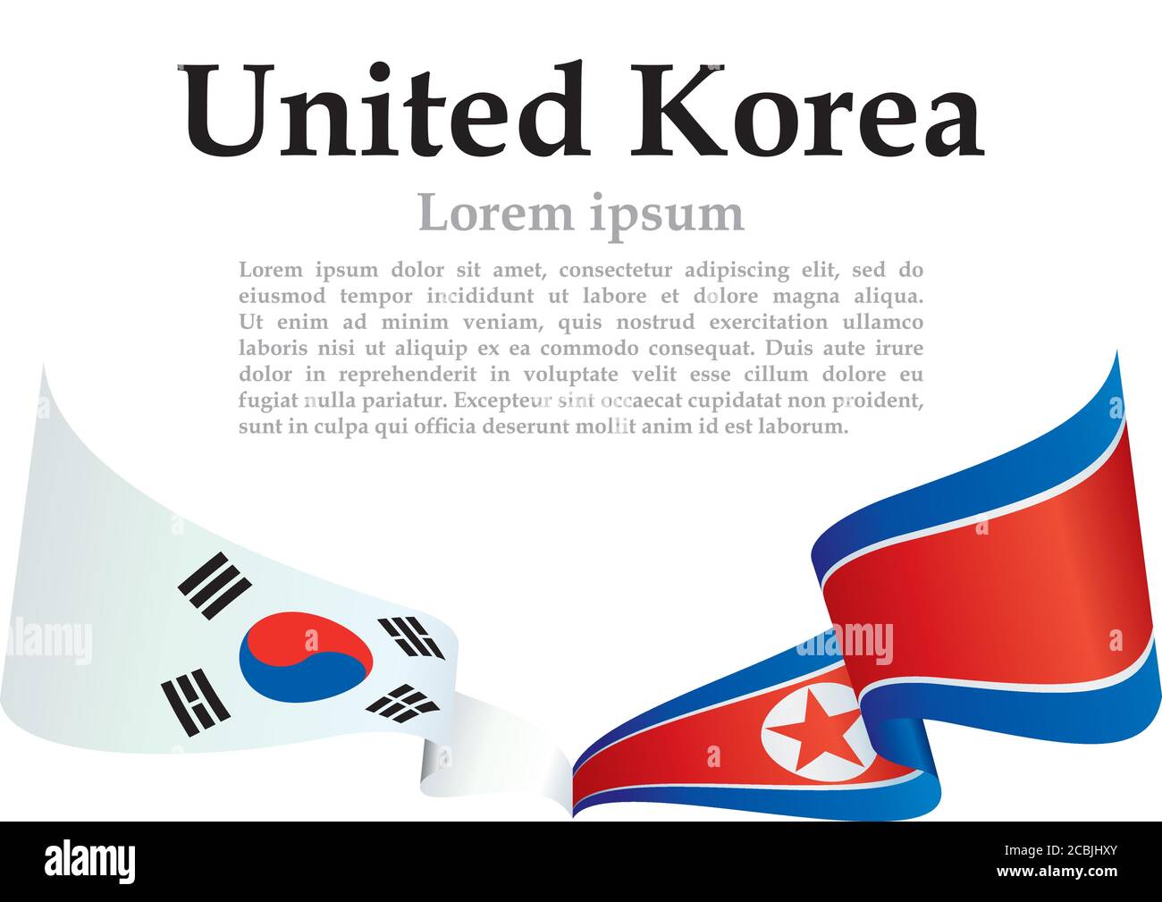 Riunificazione della Corea del Sud e della Corea del Nord. Bandiere della Corea del Sud e della Corea del Nord. Simboleggia la cooperazione tra i due paesi. Illustrazione Vettoriale