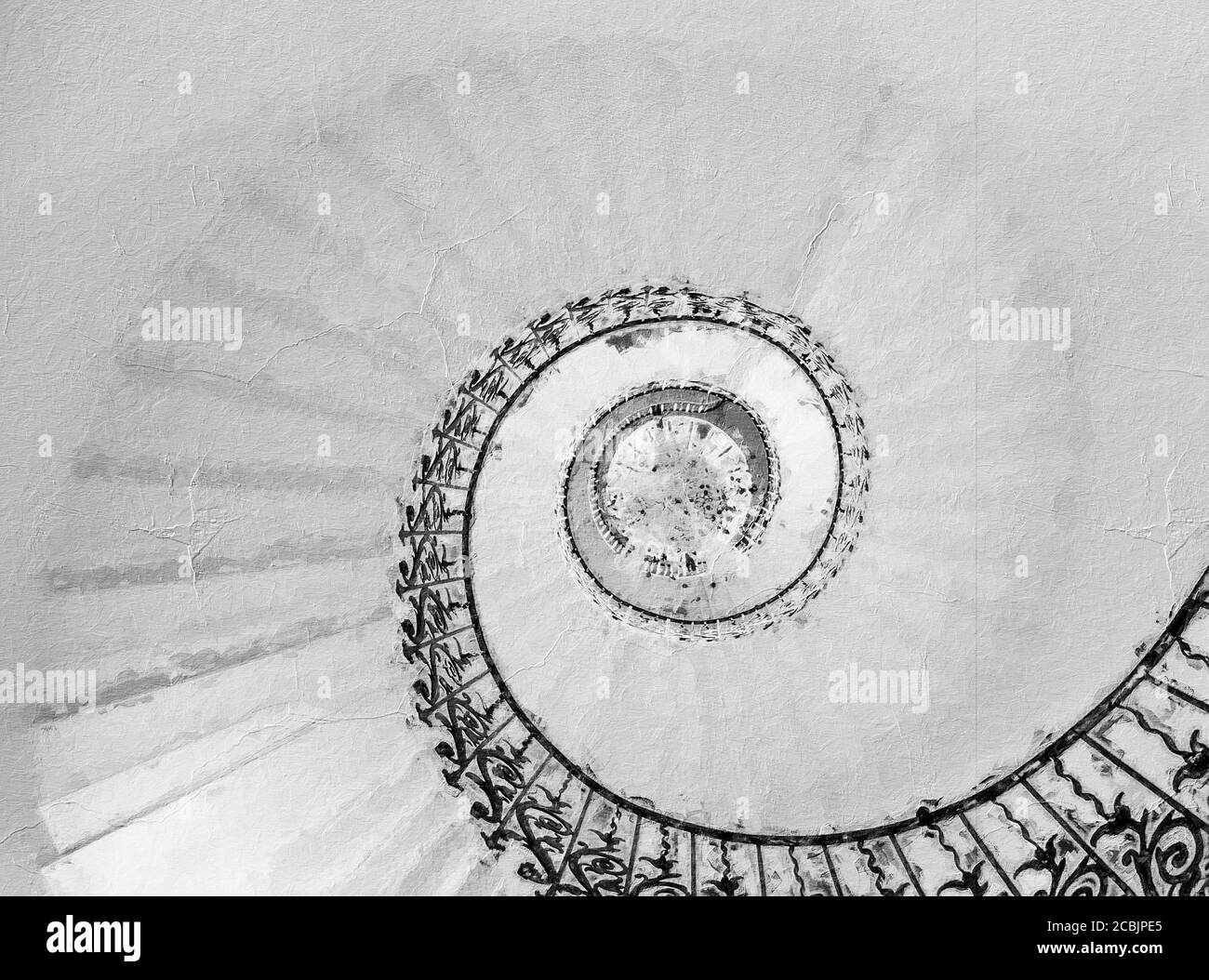 Scale bianche a spirale che salgono in cerchio Foto Stock
