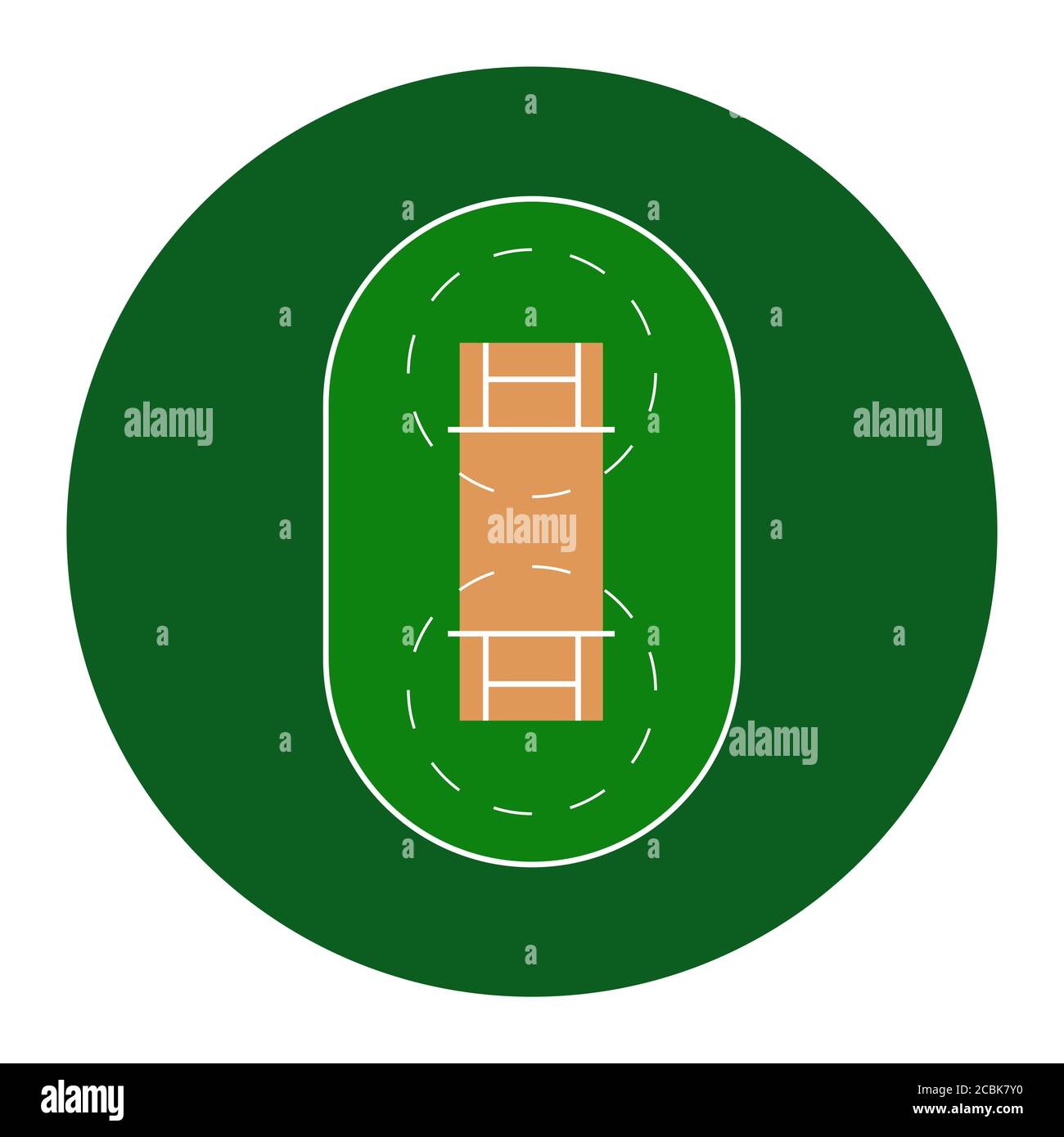 Campo di cricket. Simbolo e sfondo semplici. Illustrazione vettoriale isolata su sfondo bianco. Illustrazione Vettoriale