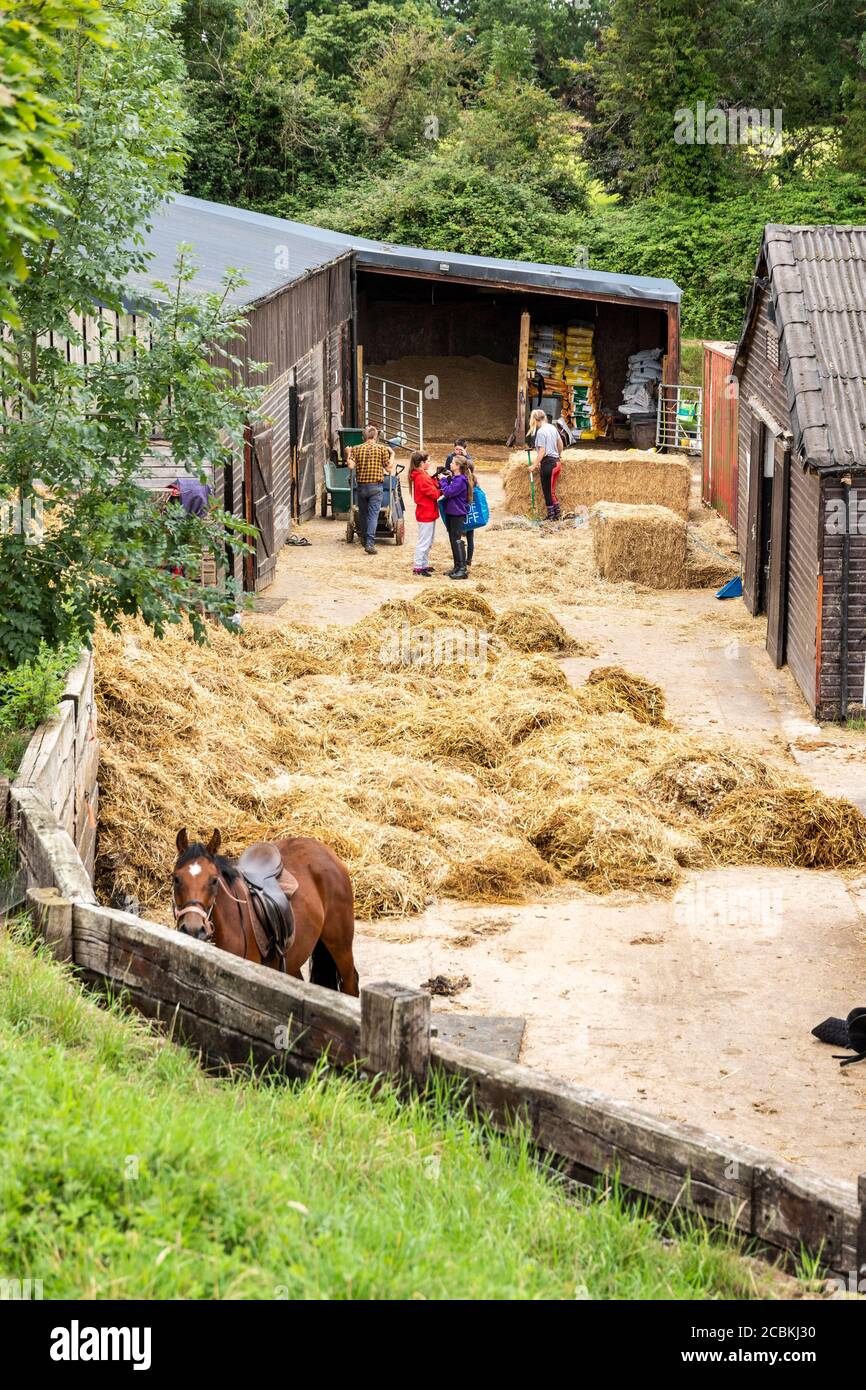 Il centro equestre di Washpool al villaggio di Cotswold di Stanton, Gloucestershire Regno Unito Foto Stock