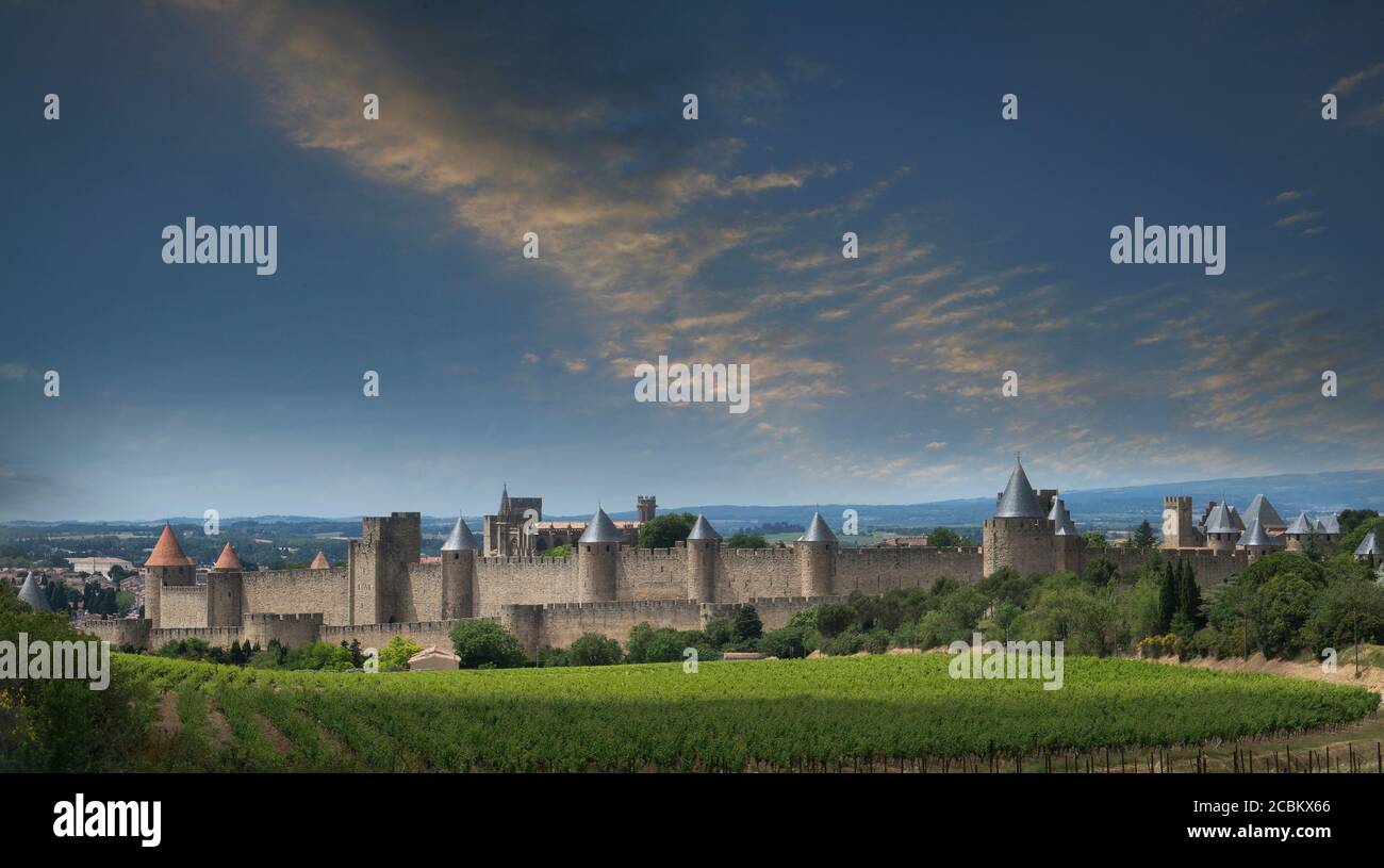 Città medievale fortificata di Carcassonne, Francia Foto Stock