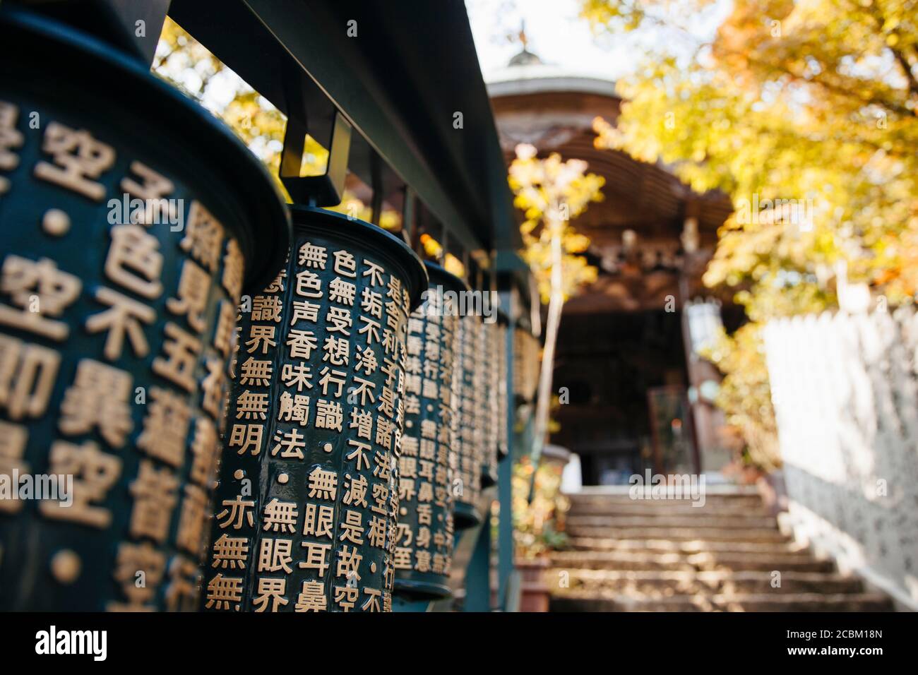 Scalinata al Tempio di Daisho-in sul Monte Misen, Itsukushima, Kyoto, Giappone Foto Stock