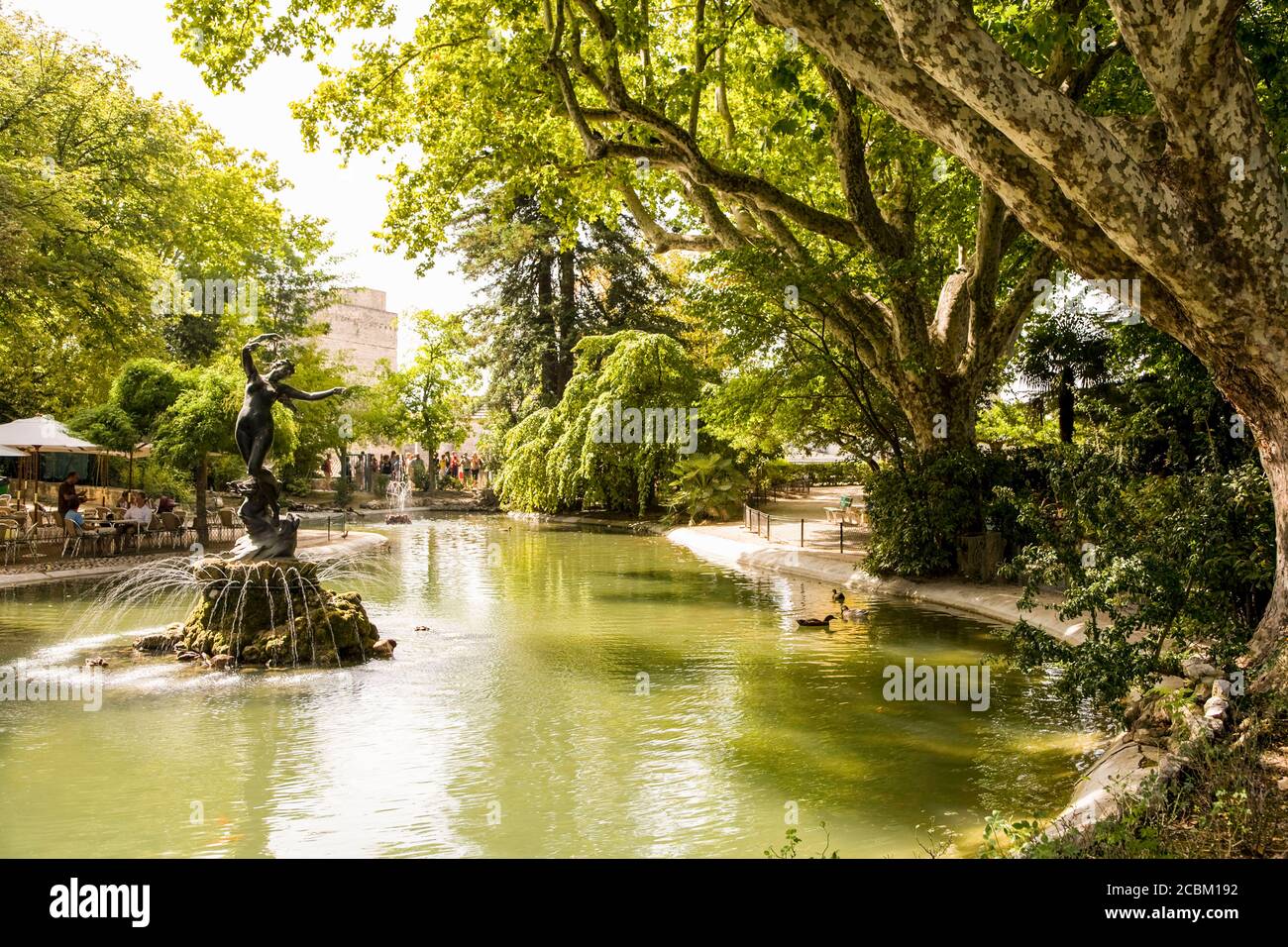 Parco lago e fontana, Avignone, Provenza, Francia Foto Stock