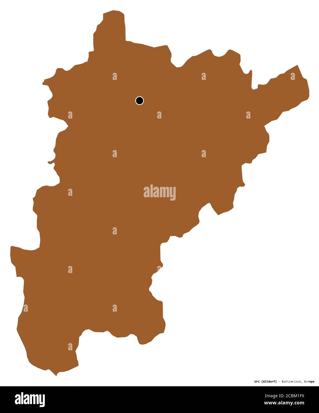 Forma di Uri, cantone della Svizzera, con la sua capitale isolata su sfondo bianco. Composizione di texture con motivi. Rendering 3D Foto Stock