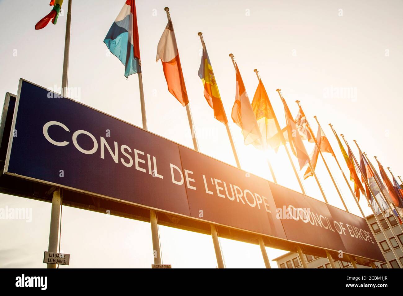 Bandiere degli stati membri, Consiglio d'Europa, Strasburgo, Francia Foto Stock