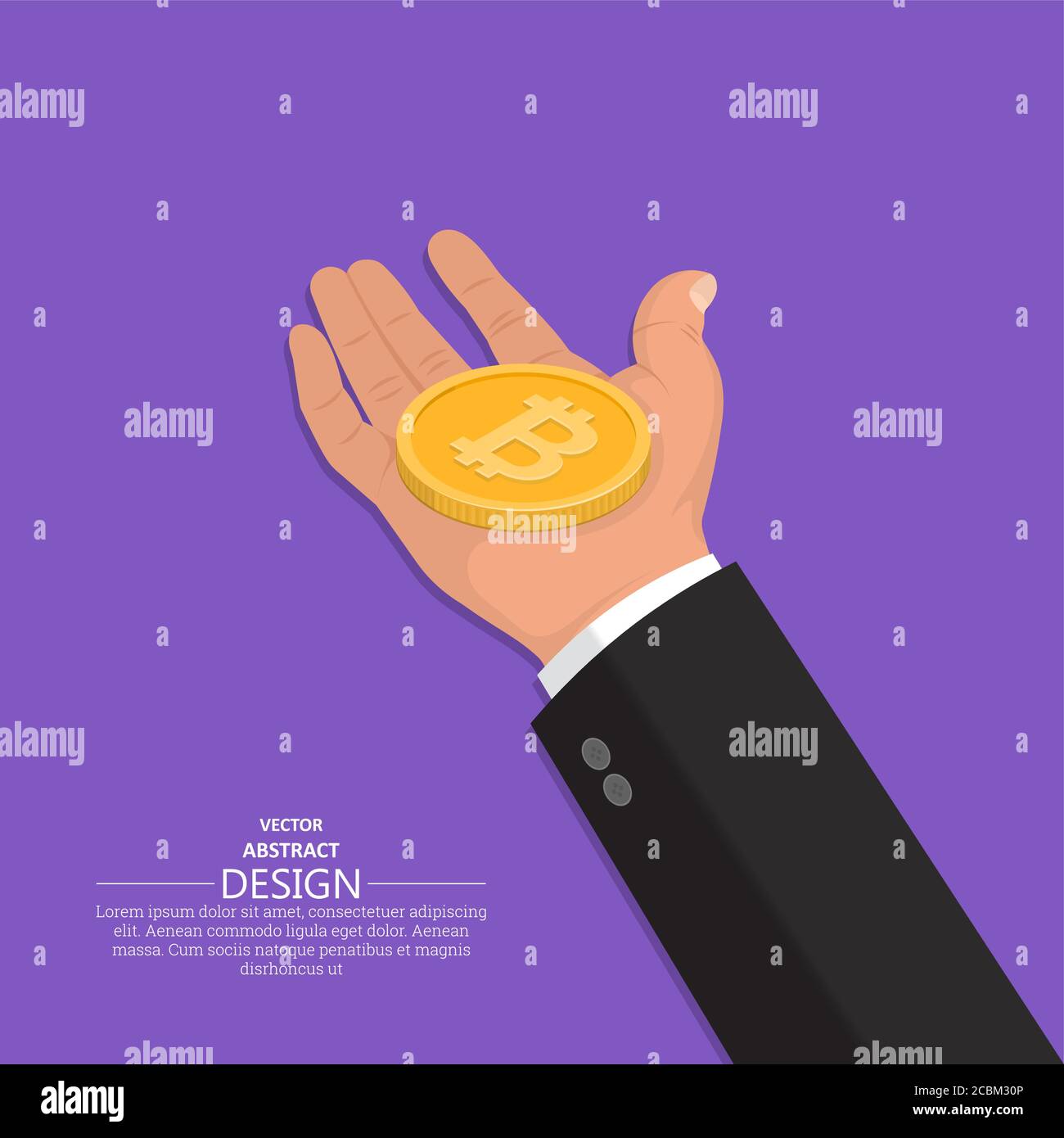 La mano dell'uomo tiene una cryptocurrency Bitcoin symbol.Gold moneta nel businessman's hands.Electronic payment method.Business concetto. Isometria. R Illustrazione Vettoriale