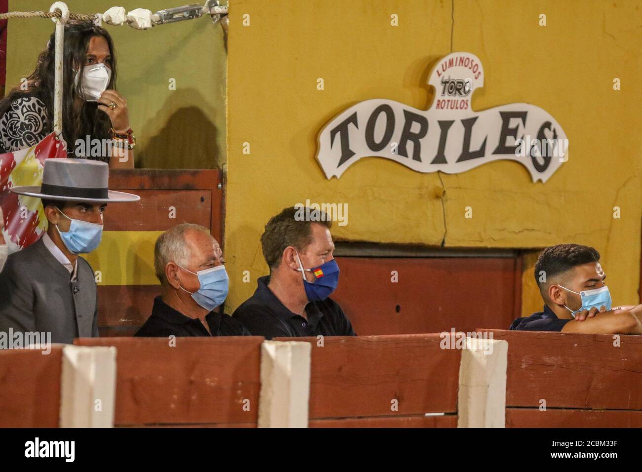 13 agosto 2020: 13 agosto 2020 (Fuengirola, Malaga) corrida in piazza Fuengirola con i bullfighter Enrique Ponce, Emilio de Justo e Saul Jimenez Fortes con misure di sicurezza contro il coronavirus e l'uso di maschere era obbligatorio. Credit: Lorenzo Carnero/ZUMA Wire/Alamy Live News Foto Stock