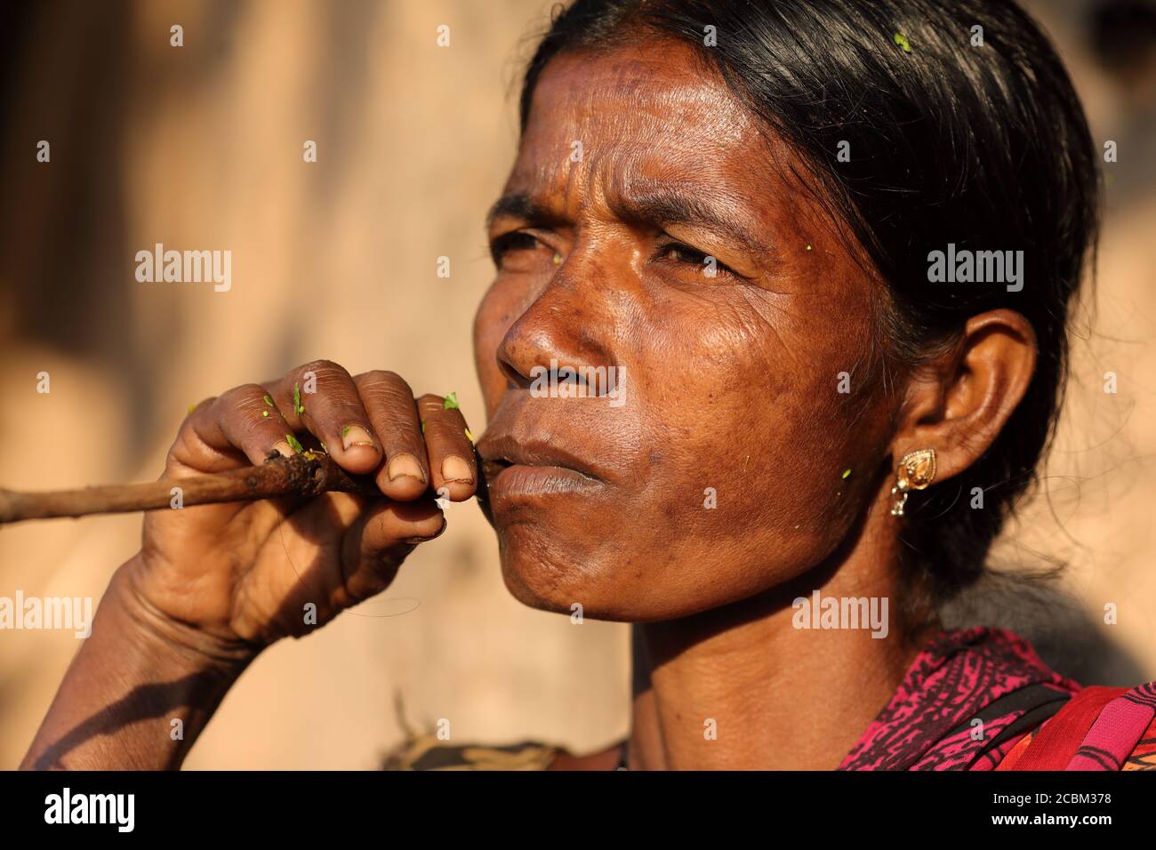 Donna tribale in un villaggio rurale nel Kanger Valley National Park, Chhattisgarh, India Foto Stock