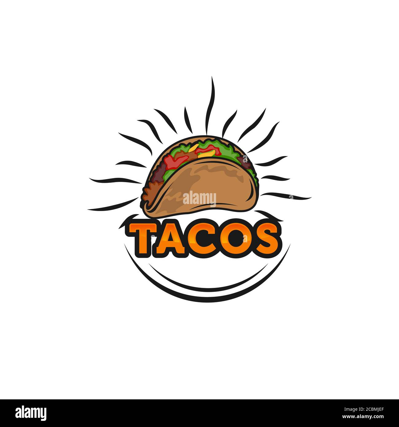 Illustrazione vettoriale del design del logo Taco. La silhouette di salsiccia di cane caldo, buono per il menu del ristorante e il badge del caffè. Modello logotipo tipografico vintage. Illustrazione Vettoriale