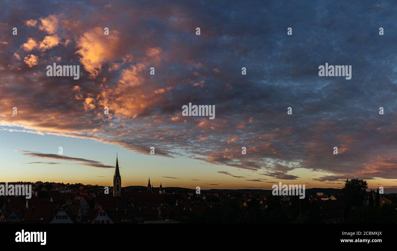 Tramonto al fiume Neckar, Rottenburg am Neckar / Germania Foto Stock