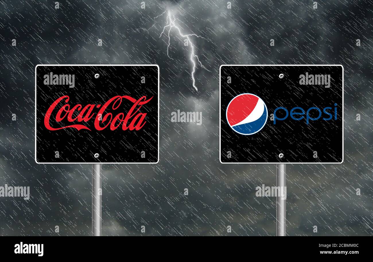 Coca Cola contro Pepsi Cola Foto Stock