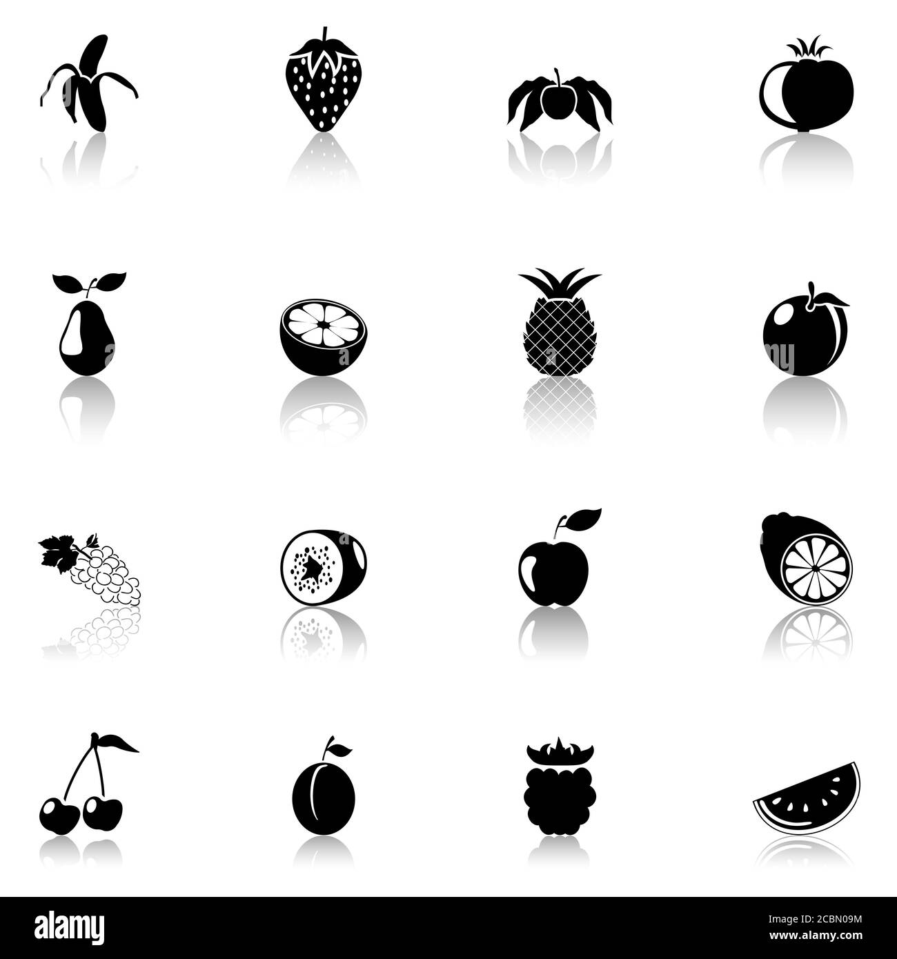 Illustrazione digitale di icone isolate a tema di frutta nera su un bianco sfondo Foto Stock