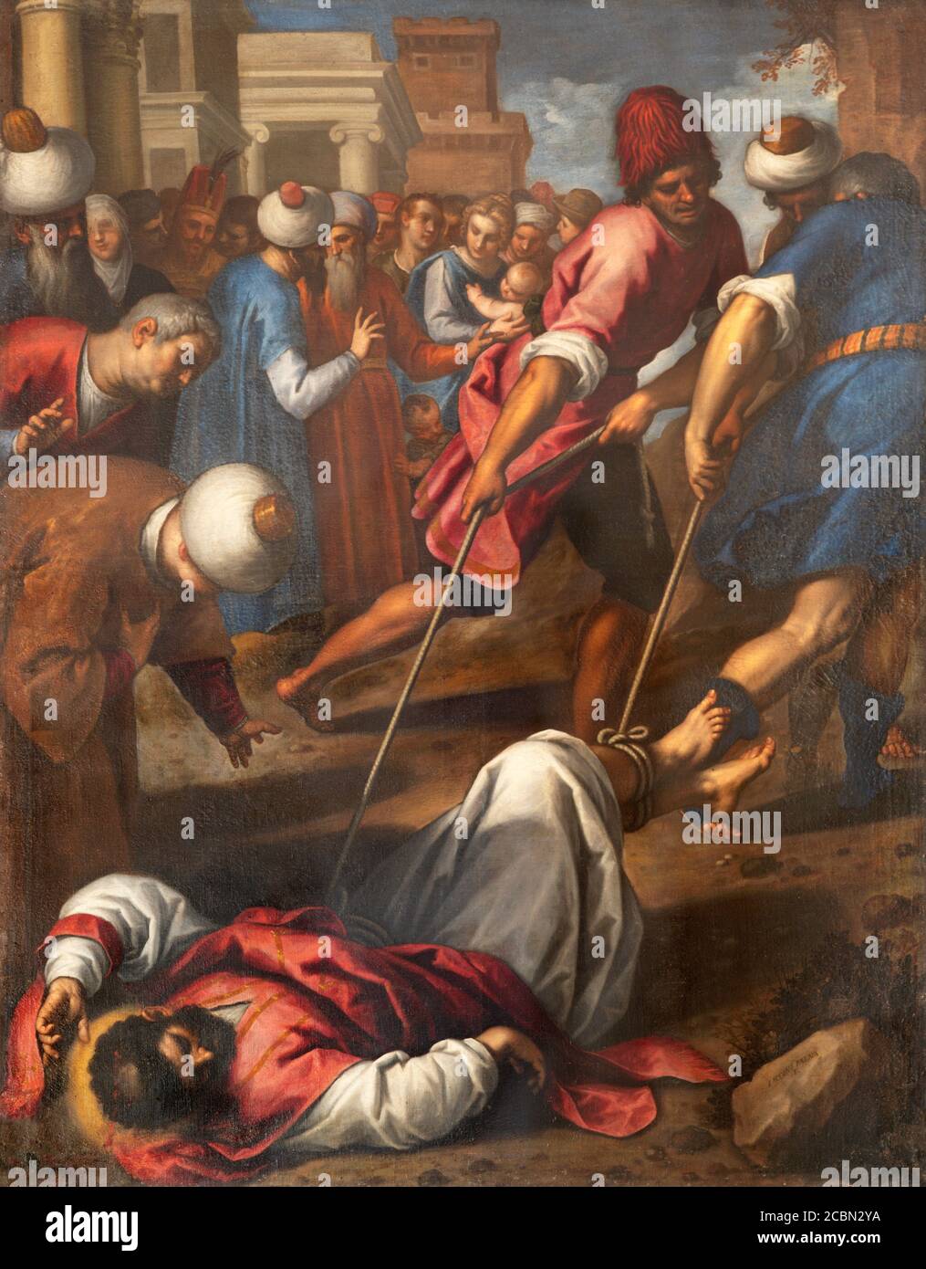 RAVENNA, ITALIA - 29 GENNAIO 2020: Il dipinto del martirio di San Marco Evangelista in chiesa Chiesa di Santa Maria in Porto di Palma il giovane Foto Stock