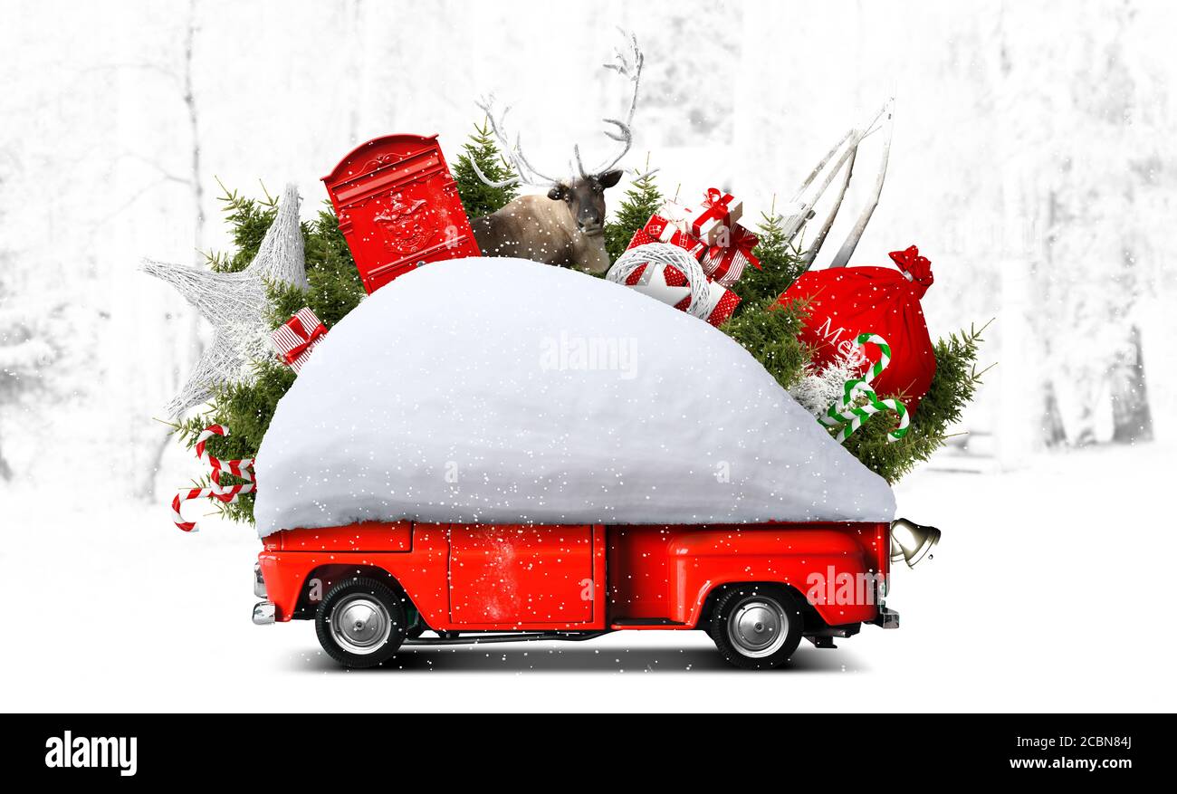 Auto di Natale di Babbo Natale con regali e alberi di Natale Foto Stock