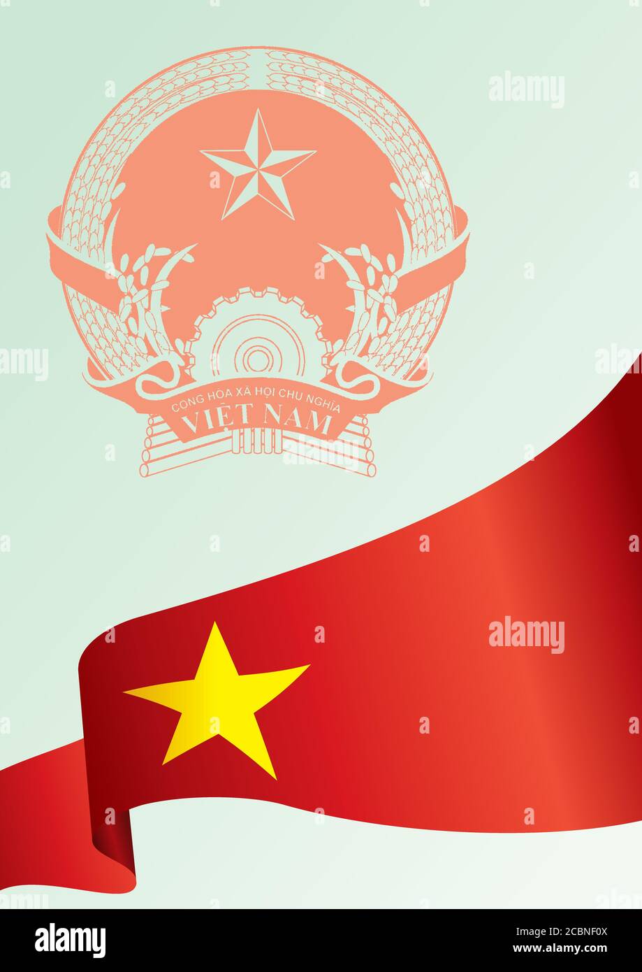 Bandiera del Vietnam, Repubblica socialista del Vietnam, modello per il disegno di premio, un documento ufficiale con la bandiera della Repubblica socialista del Vietnam. Illustrazione Vettoriale