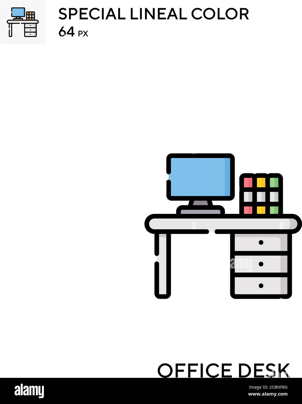Scrivania da ufficio icona vettore colore lineare speciale. Icone di Office desk per il progetto aziendale Illustrazione Vettoriale
