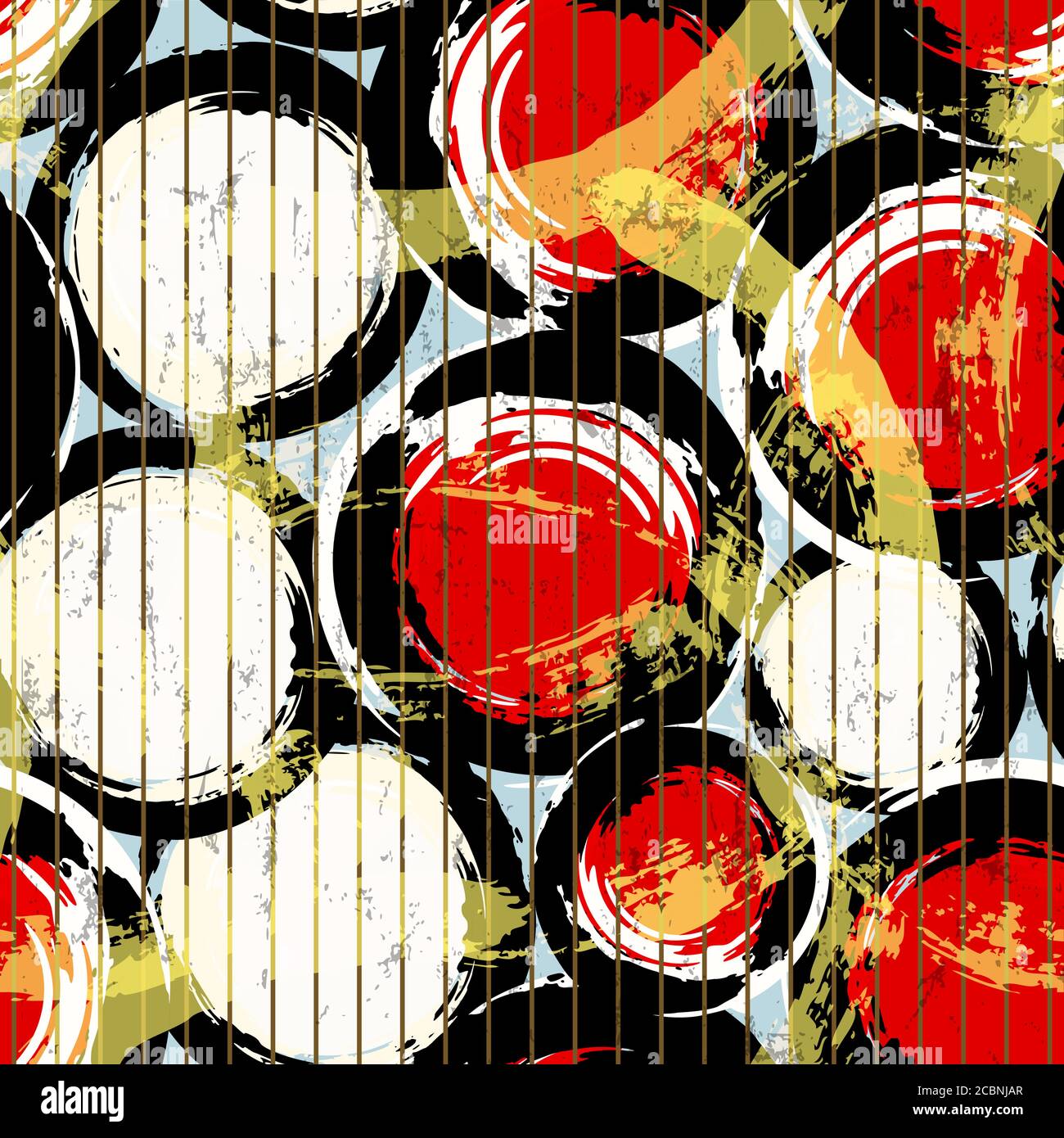 motivo di sfondo senza cuciture, con cerchi, tratti di vernice e schizzi Illustrazione Vettoriale