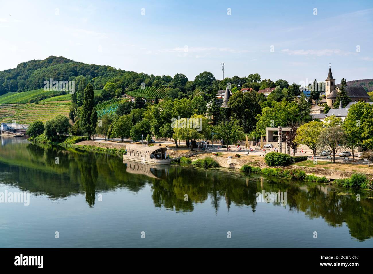 La località Schengen, sulla Mosella, nel Granducato del Lussemburgo, dove è stato firmato l'accordo di Schengen del 1985; Foto Stock