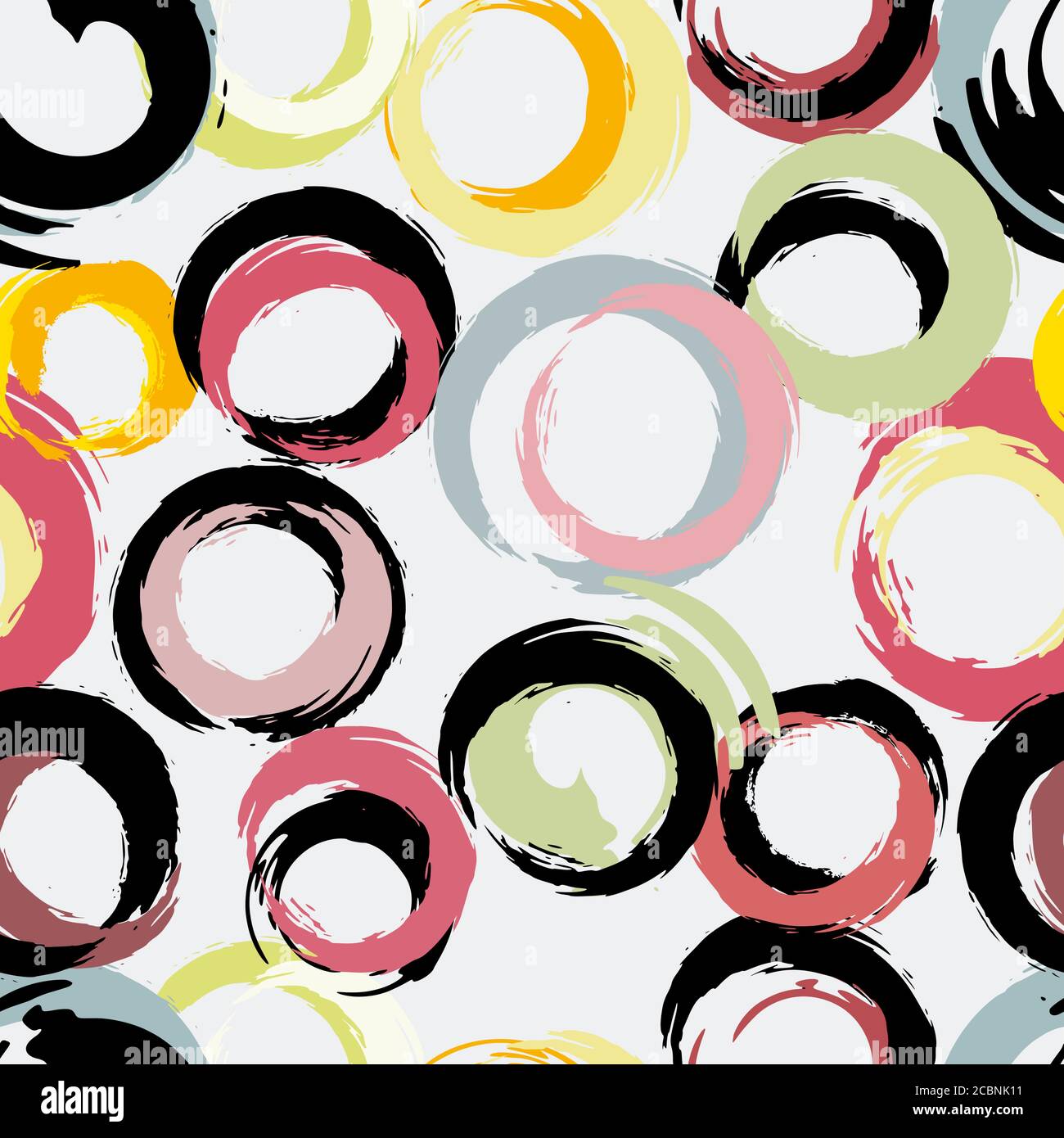 motivo di sfondo senza cuciture, con cerchi, tratti di vernice e schizzi Illustrazione Vettoriale