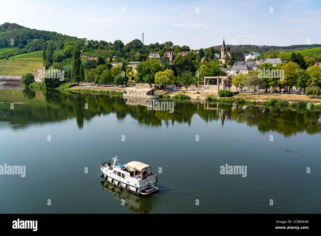 La località Schengen, sulla Mosella, nel Granducato del Lussemburgo, dove è stato firmato l'accordo di Schengen del 1985; Foto Stock