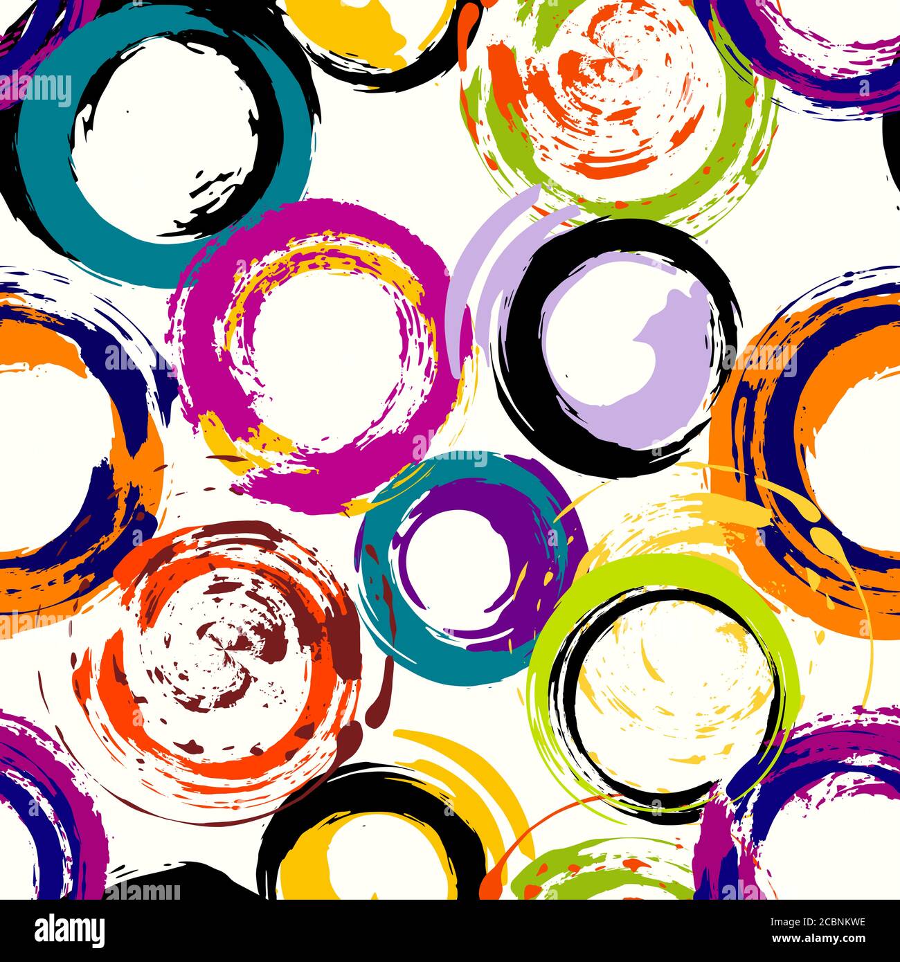 motivo di sfondo senza cuciture, con cerchi, tratti di vernice e schizzi Illustrazione Vettoriale
