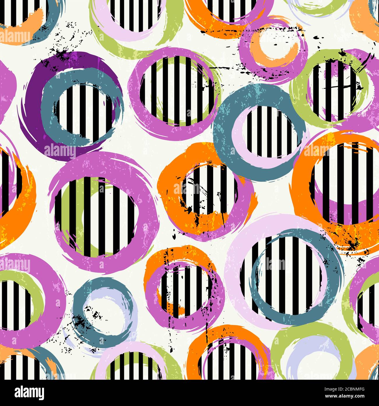 motivo di sfondo senza cuciture, con cerchi, tratti di vernice e schizzi Illustrazione Vettoriale