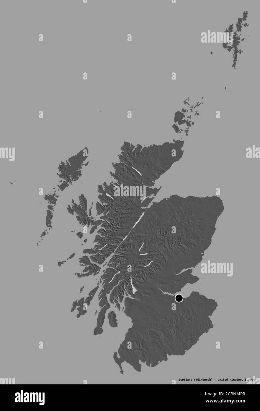 cartina della scozia - 9 Forma della Scozia, regione del Regno Unito, con la sua capitale isolata su uno sfondo a tinta unita. Mappa elevazione bilivello. Rendering 3D Foto stock - Alamy