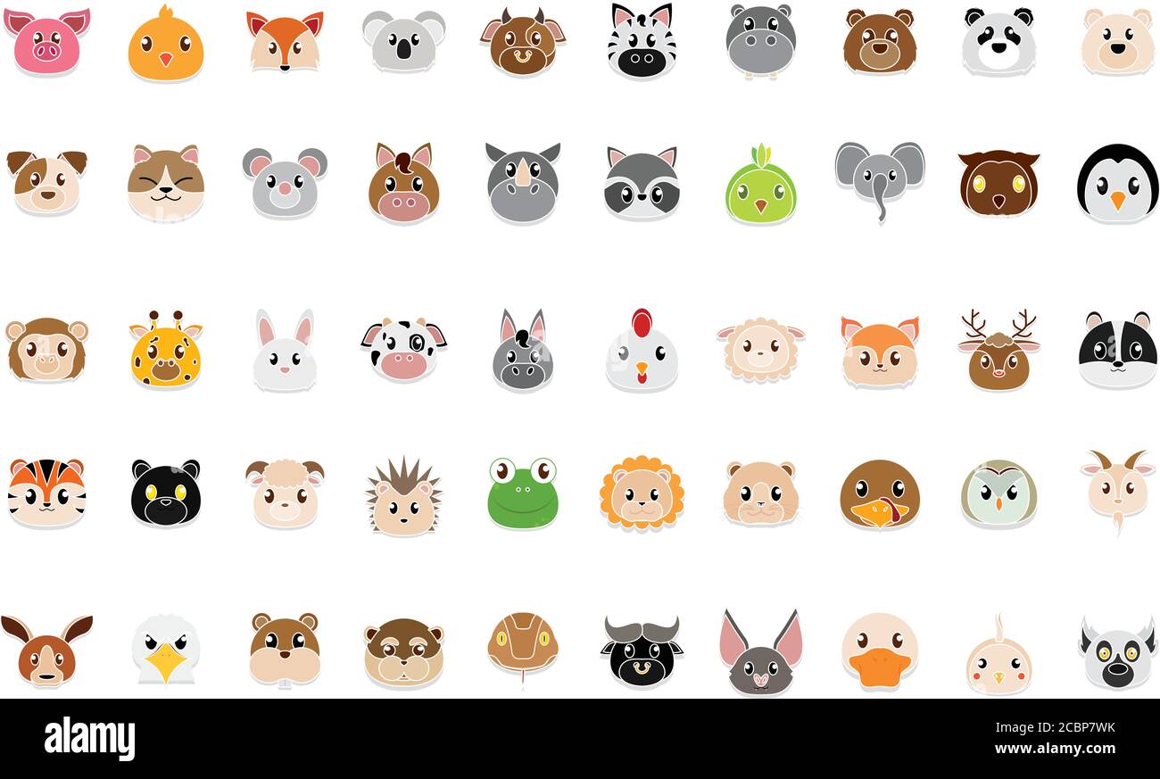 Animali teste cartoni animati Illustrazione Vettoriale