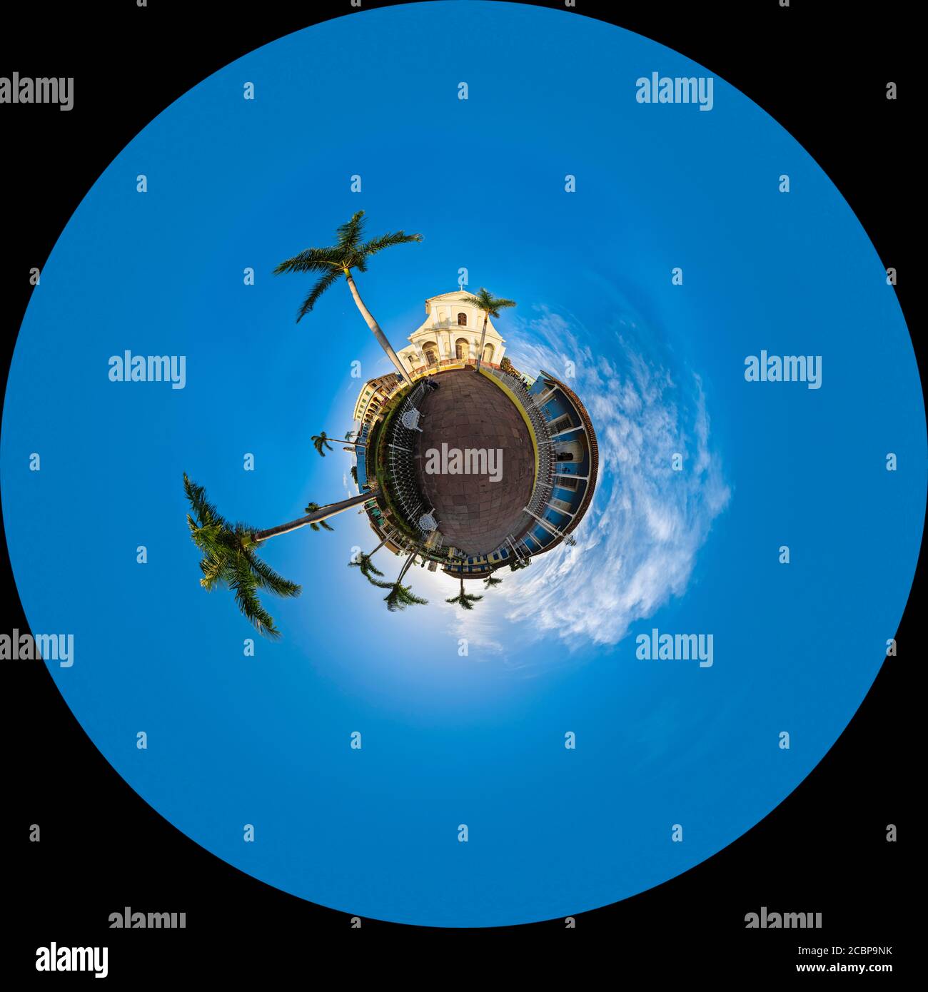 Città vecchia, Piazza, Ville coloniali, Patrimonio dell'Umanità dell'UNESCO, piccolo pianeta, 360 gradi, Panorama, pomeriggio, Trinidad, Cuba Foto Stock