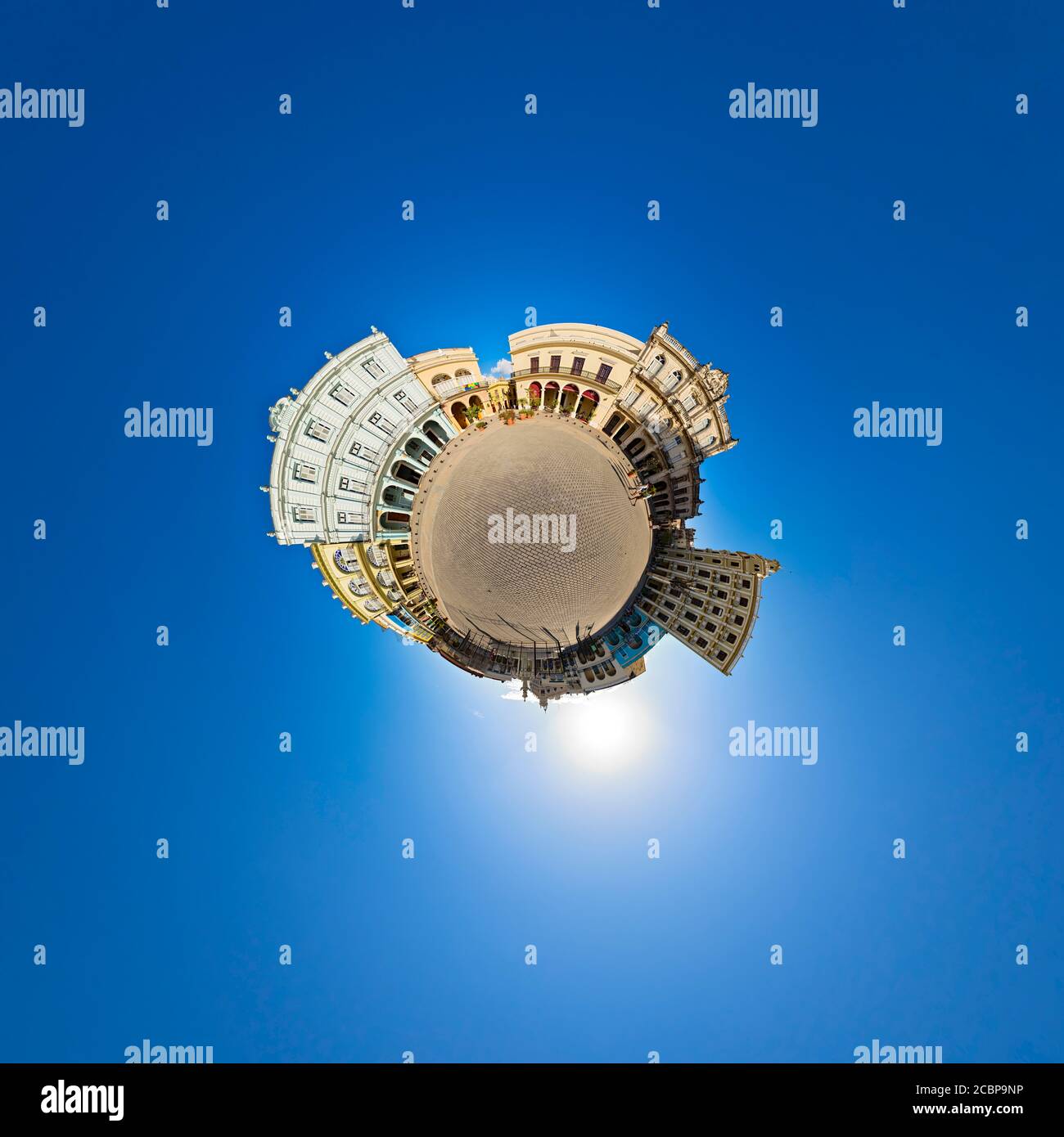 Città vecchia, Piazza, Ville coloniali, Patrimonio dell'Umanità dell'UNESCO, 360 gradi, Panorama, piccolo pianeta, l'Avana, Cuba Foto Stock