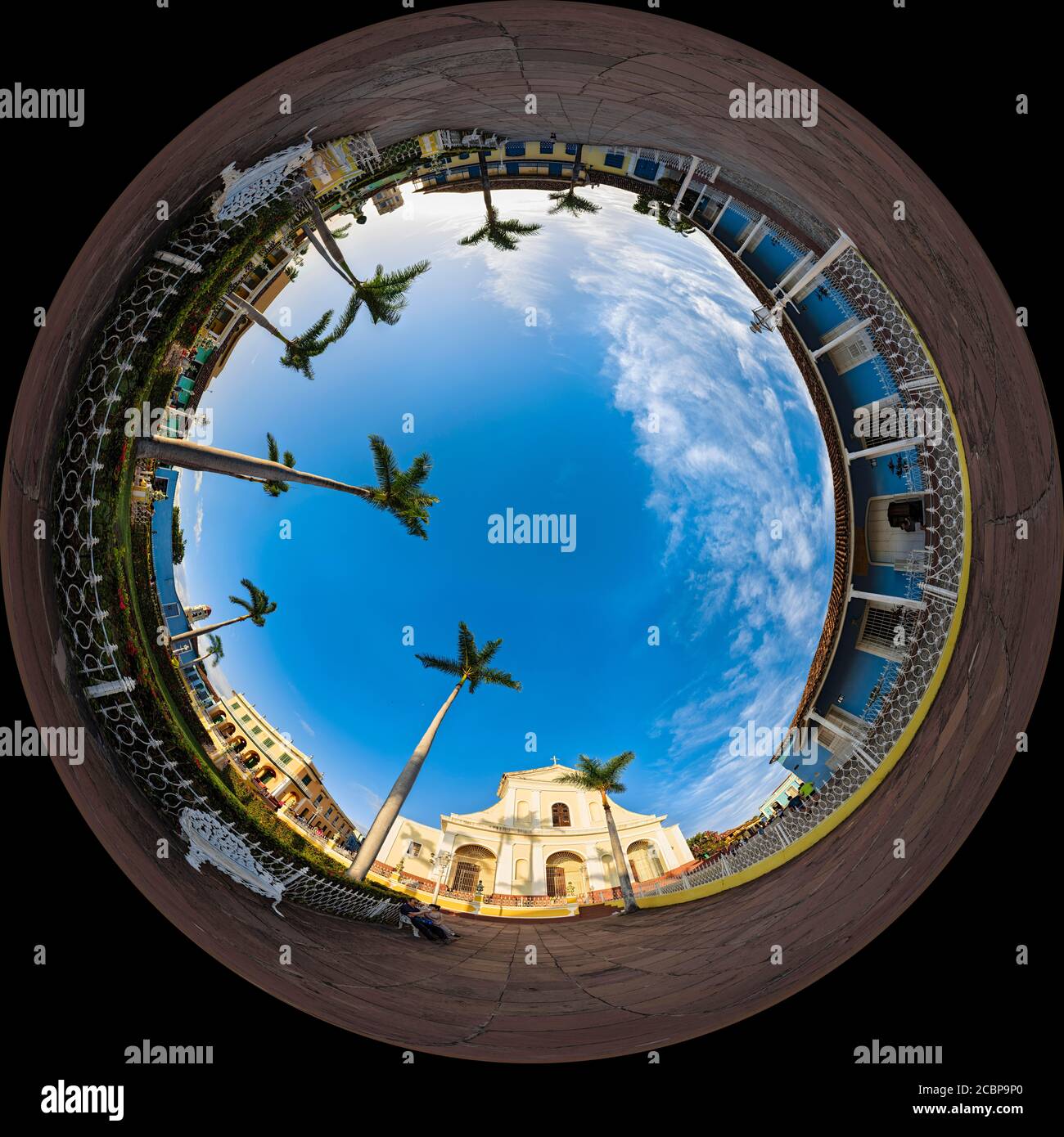 Città vecchia, Piazza, Ville coloniali, Patrimonio dell'Umanità dell'UNESCO, 360 gradi, Panorama, pomeriggio, Trinidad, Cuba Foto Stock