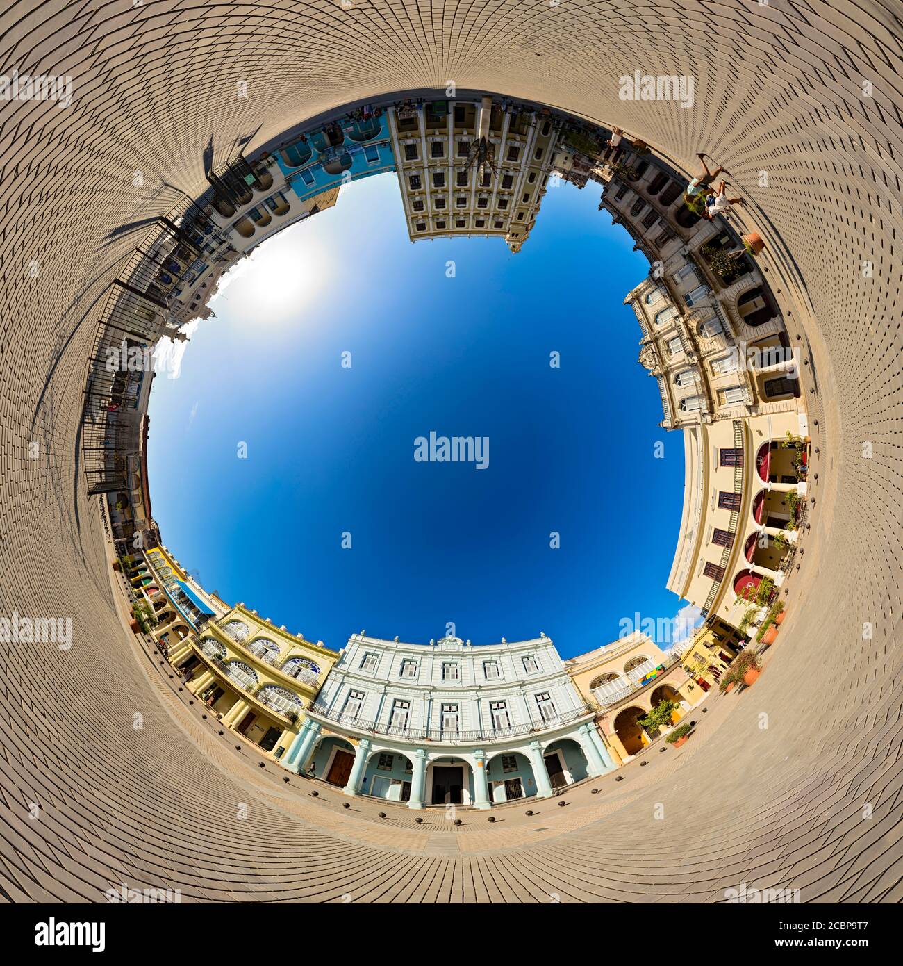 Città vecchia, Piazza, Ville coloniali, Patrimonio dell'Umanità dell'UNESCO, 360 gradi, Panorama, l'Avana, Cuba Foto Stock