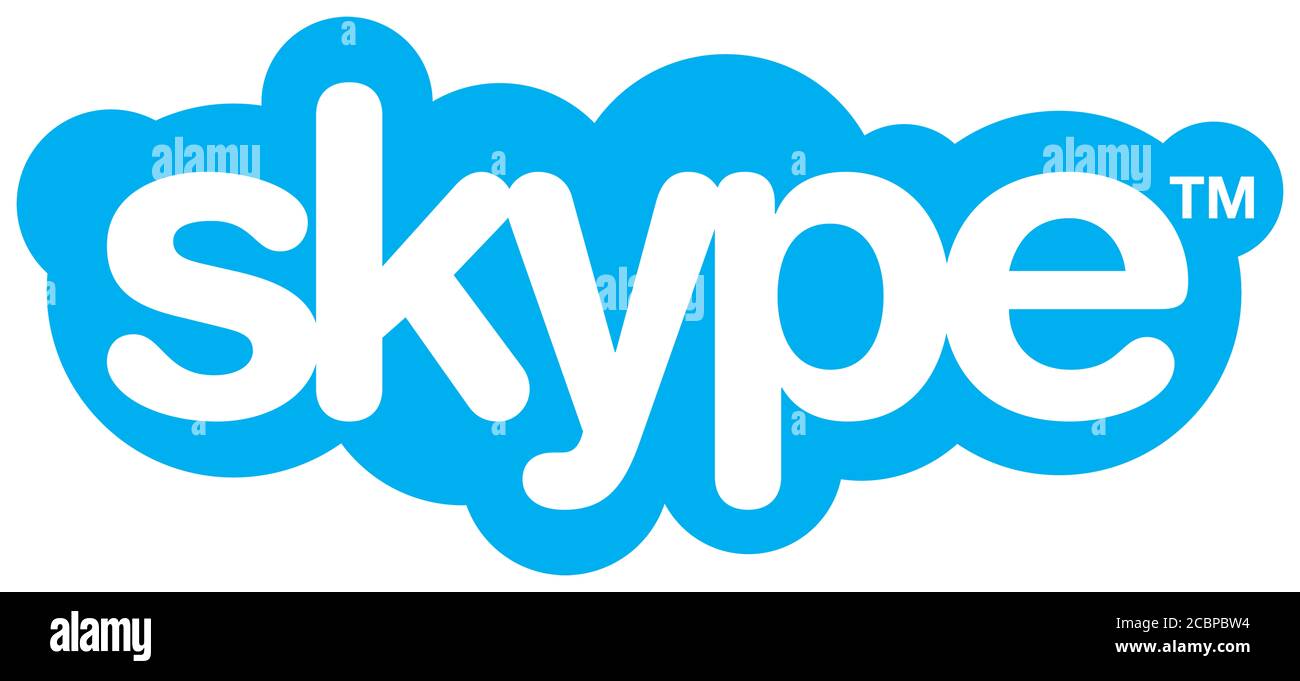 Logo Skype, servizio di messaggistica istantanea, software per messaggistica, chat, conferenze vocali e video, sfondo bianco Foto Stock