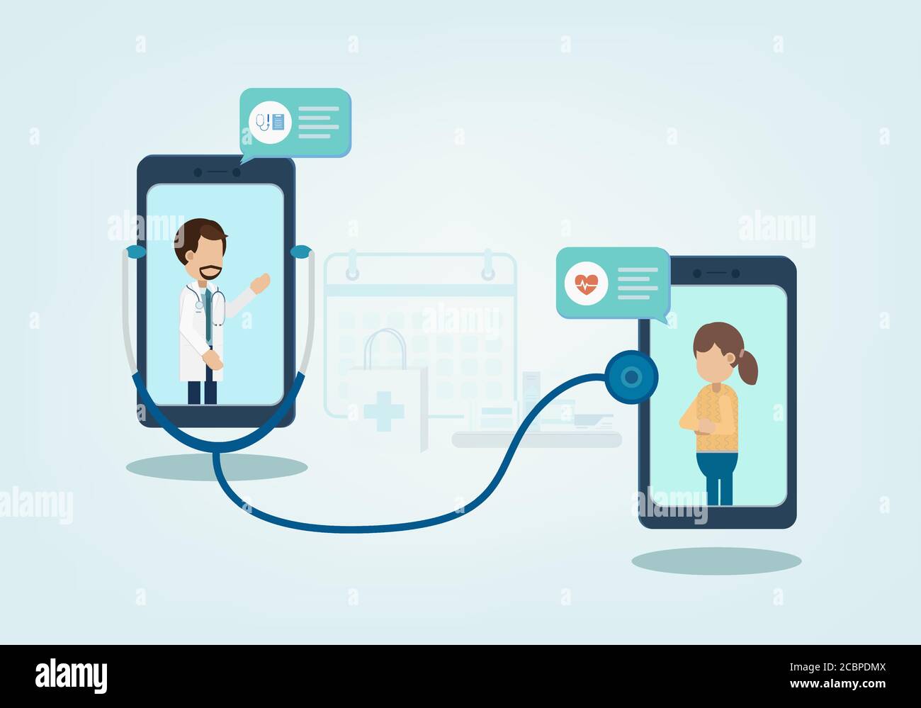 Servizio medico on-line con il medico sul telefono cellulare piano design illustrazione vettoriale Illustrazione Vettoriale