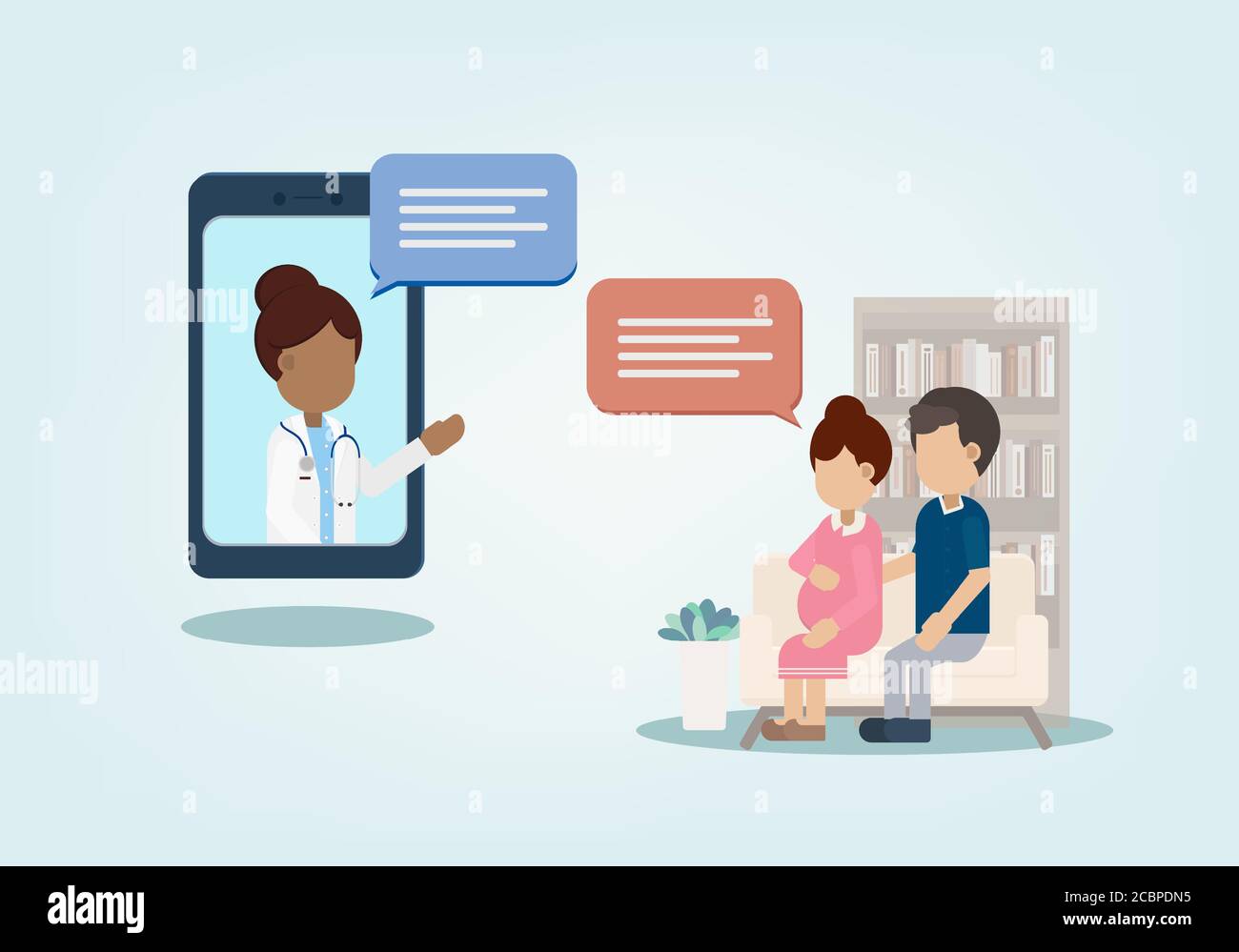 Servizio medico on-line con il medico sul telefono cellulare piano design illustrazione vettoriale Illustrazione Vettoriale
