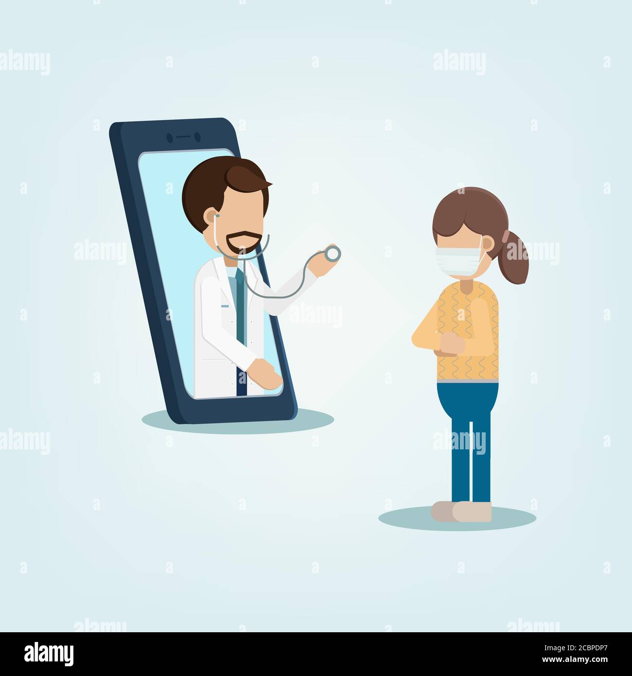 Servizio medico on-line con il medico sul telefono cellulare piano design illustrazione vettoriale Illustrazione Vettoriale