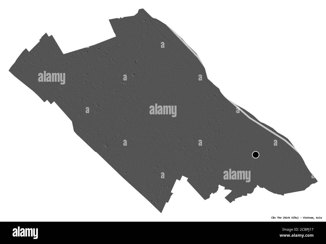 Forma di Cần Thơ, città del Vietnam, con la sua capitale isolata su sfondo bianco. Mappa elevazione bilivello. Rendering 3D Foto Stock