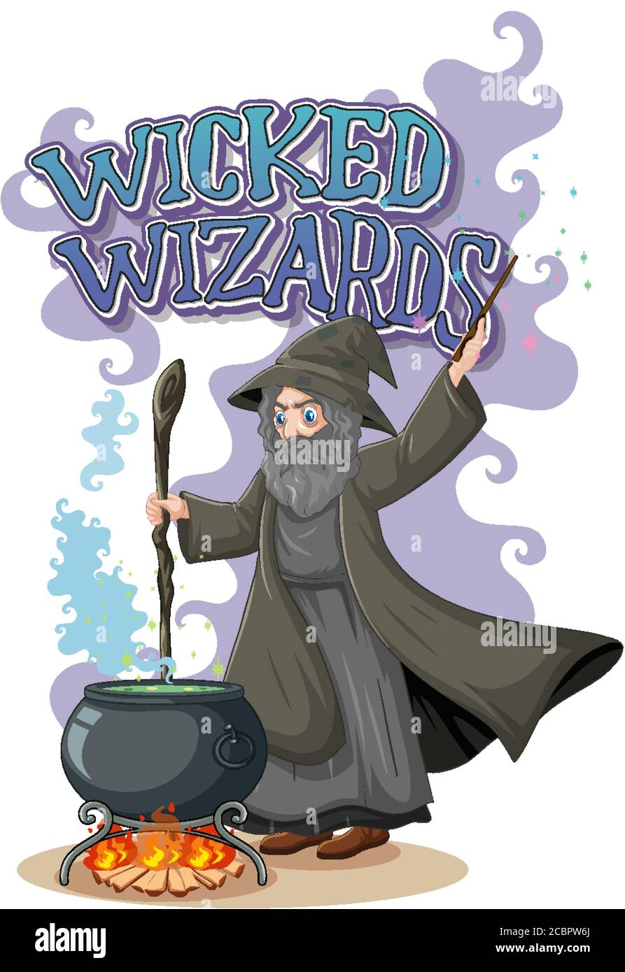 Logo Wicked Wizards su sfondo bianco Illustrazione Vettoriale