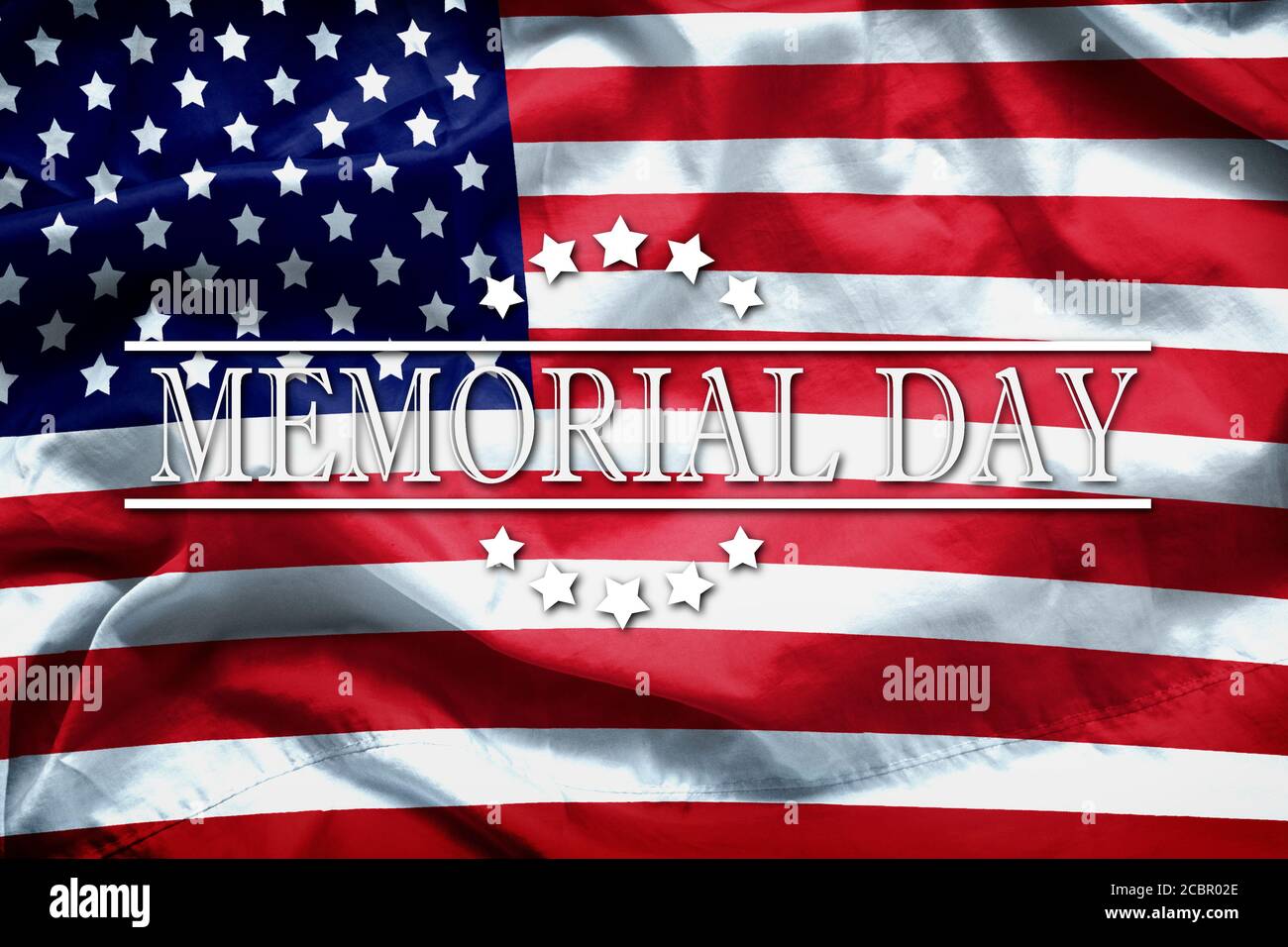 Biglietto d'auguri Happy Memorial Day, festa nazionale americana. Memoriale giorno di fondo ricordare e onore, parola Memorial giorno sulla bandiera americana backgrou Foto Stock