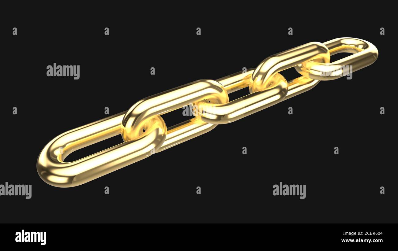 3d render gold Collegamenti a catena isolati su sfondo nero Foto Stock