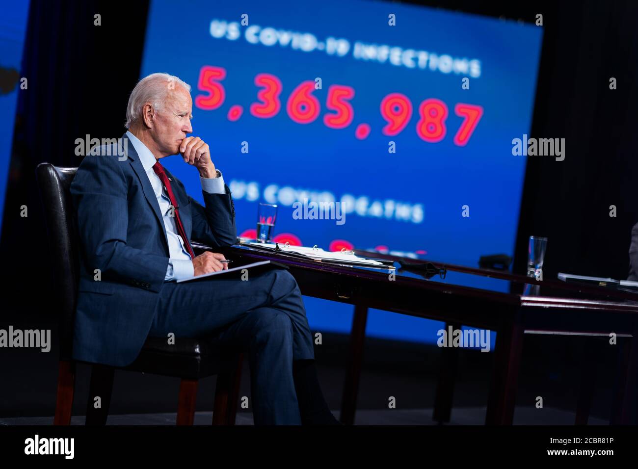 WILMINGTON, DELAWARE, USA - 13 agosto 2020 - il candidato presidenziale americano Joe Biden con Kamala Harris parla allo stato di COVID-19 briefing a Wilming Foto Stock