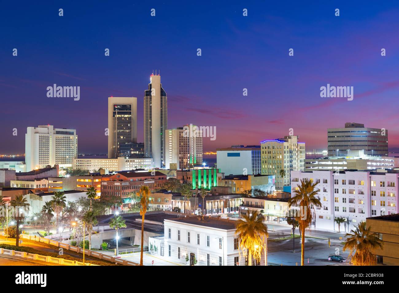 Il Corpus Christi, Texas, Stati Uniti d'America skyline al tramonto. Foto Stock