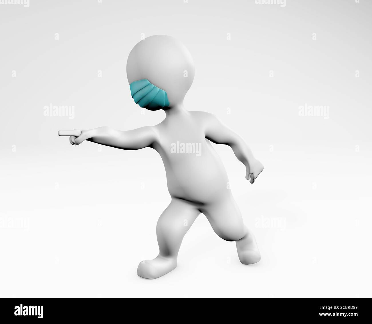 Uomo con carica maschera Gesture 3d rendering isolato su bianco Foto Stock