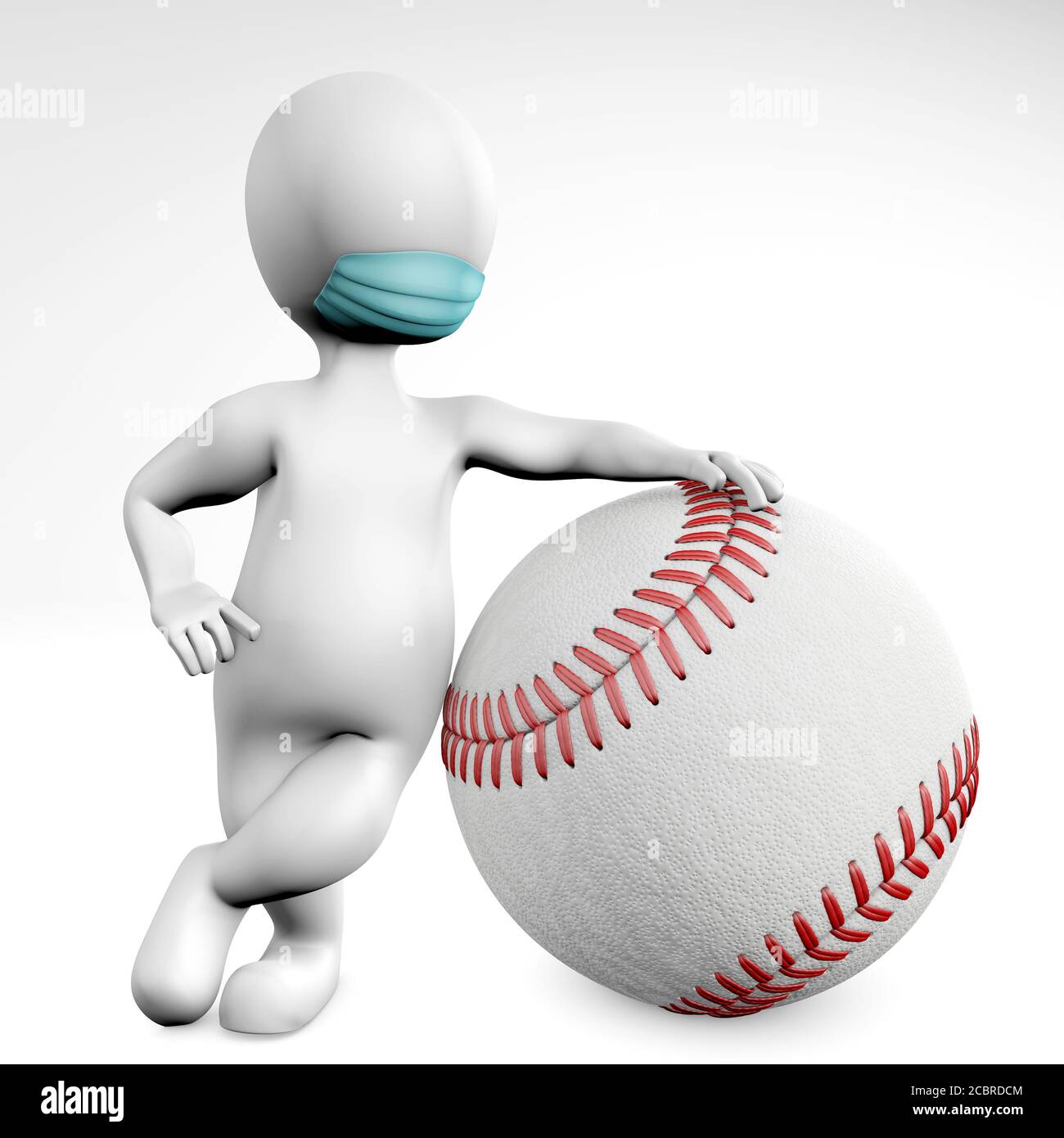 Uomo con una maschera con una palla per il baseball 3d rendering isolato su bianco Foto Stock