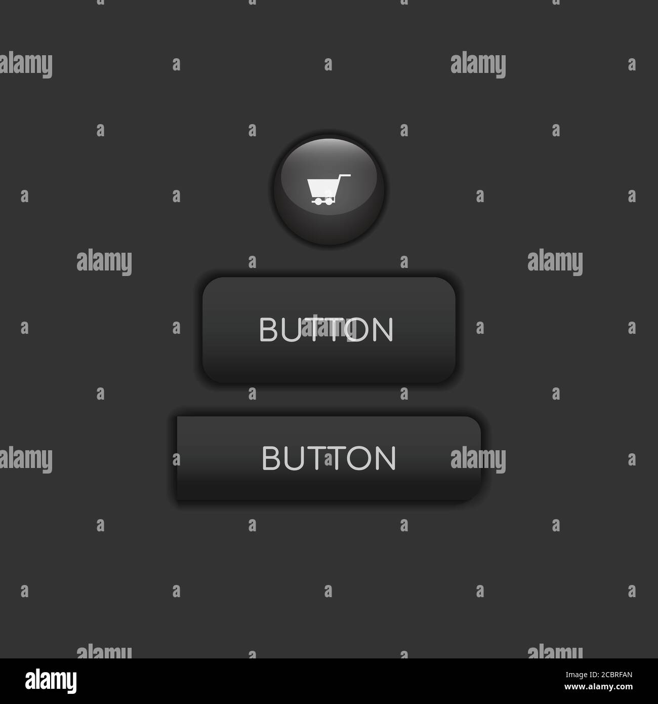 Design piatto dei pulsanti Web. Icona del pulsante a colori dell'applicazione Web e ui per il sito Web moderno. Icone vettoriali isolate su sfondo scuro Illustrazione Vettoriale