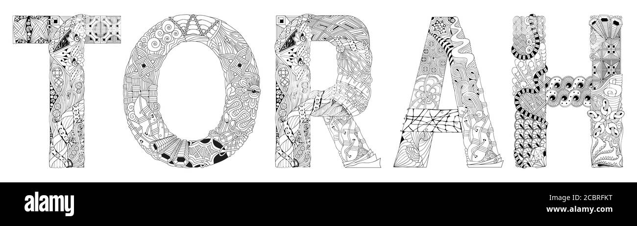 Parola TORAH. Oggetto vettoriale a zentangle per la colorazione Illustrazione Vettoriale