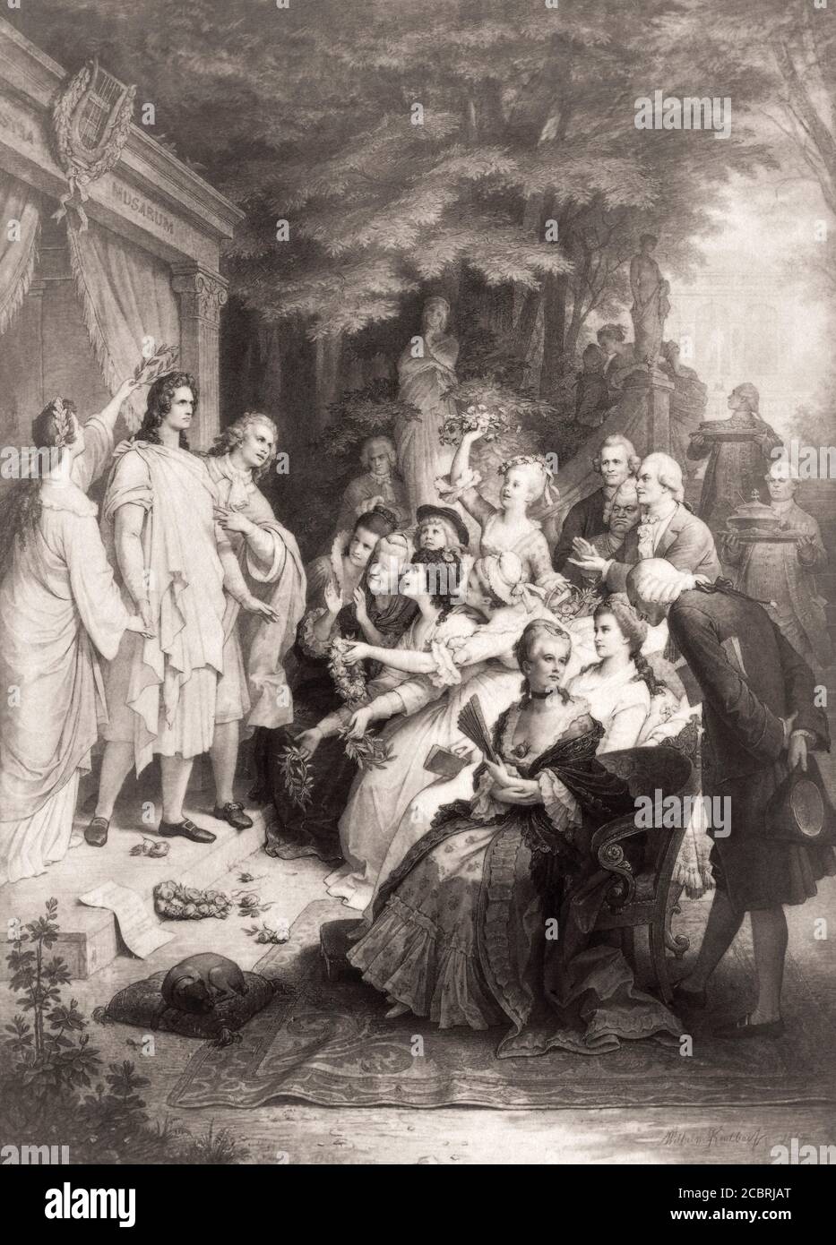 Una performance di Iphigenia a Tauris a Weimar, con Goethe come Orestes, Karl August come Pylades e Corona Schröter come Iphigenia, dopo Wilhelm von Kaulbach Foto Stock
