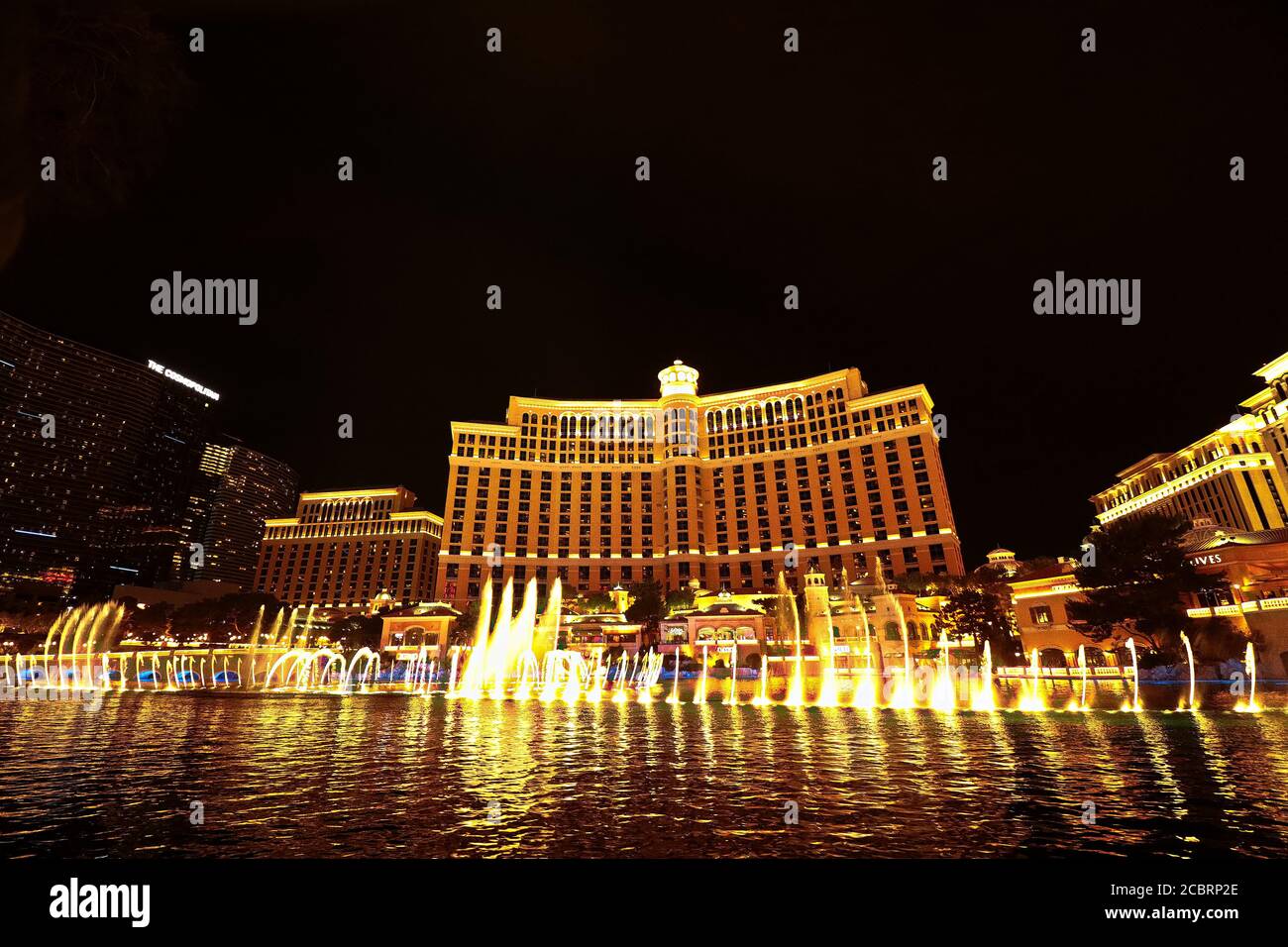 Fontane di Bellagio a Las Vegas. Le fontane di Bellagio, che hanno caratterizzato in diversi film, è una grande fontana danzante ad acqua sincronizzato Foto Stock