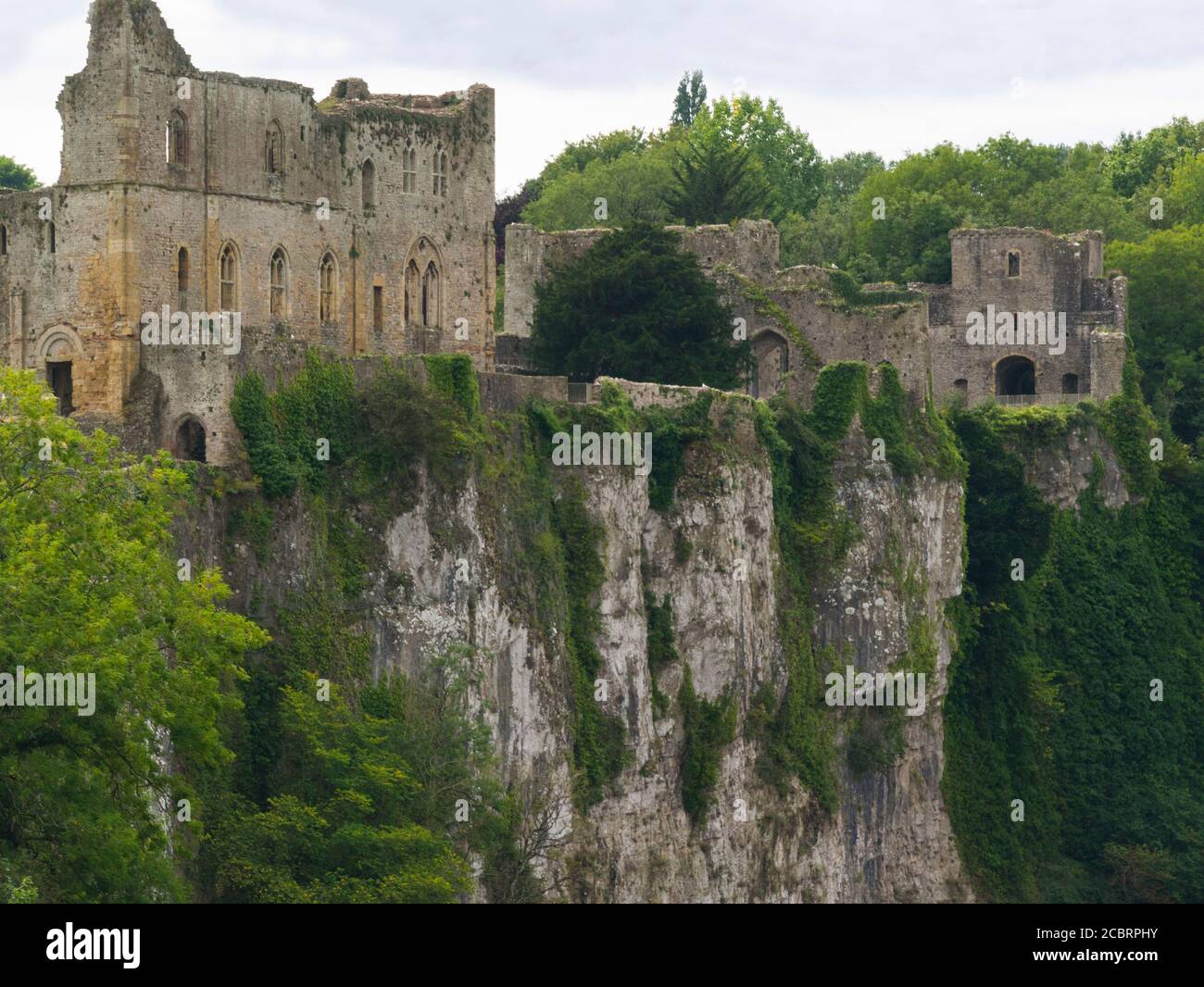 Rovine del castello di Chepstow sulle scogliere sopra il fiume Wye Chepstow Monmouthshire Galles del Sud Regno Unito la più antica fortificazione post-romana in pietra La Gran Bretagna Foto Stock